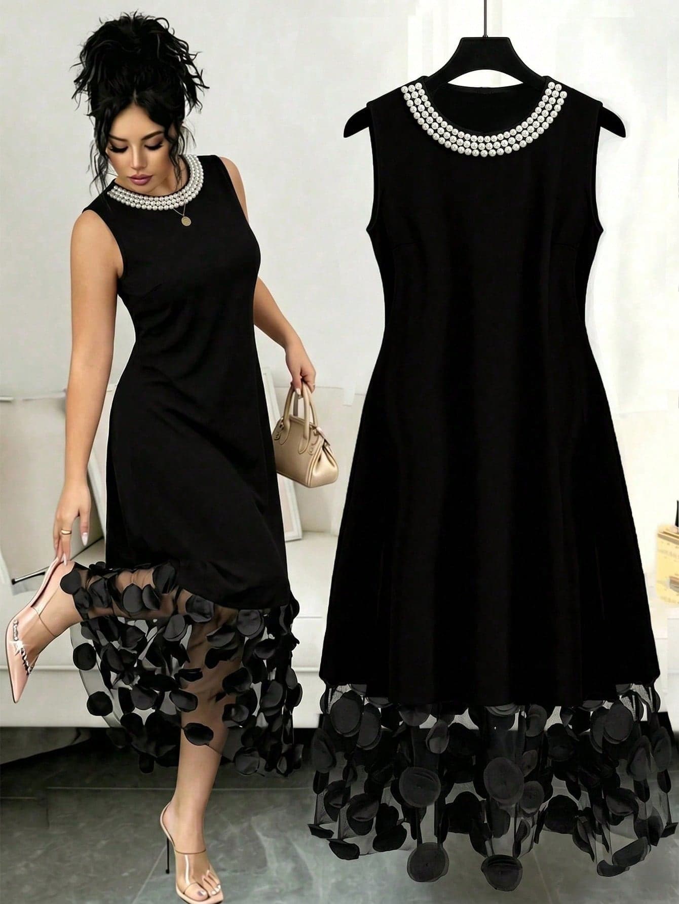 GlowEve CURVE Plus Size Elegant Fashionable Versatile 3D Floral Patchwork Dress For Women