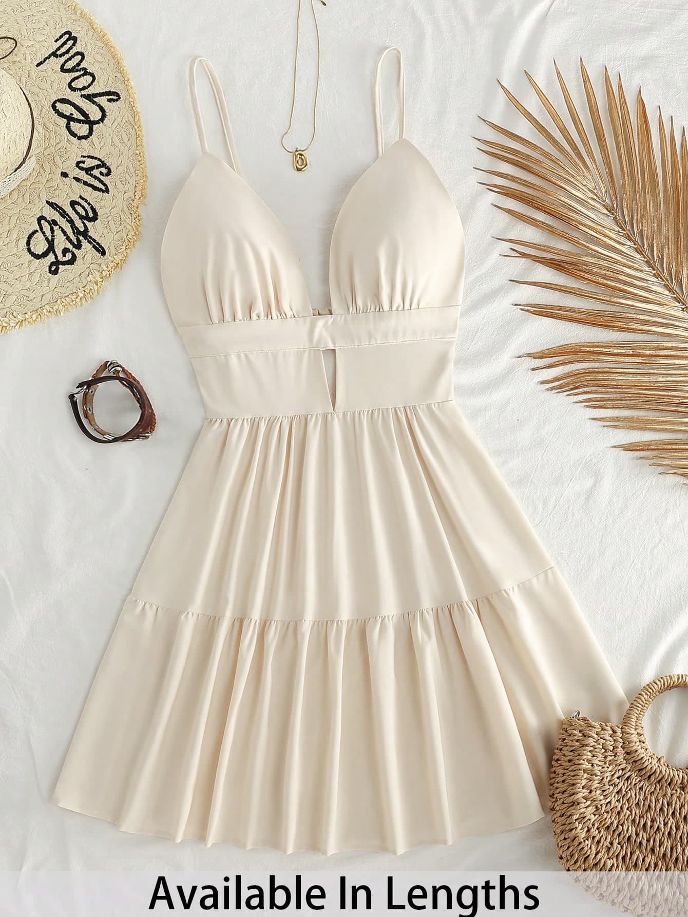 SHEIN PETITE CURVE Plus Size Women Vacation Beige Floral Fragments Layer Hem Cami Waist A Leopard Dress Beach Summer Sexy