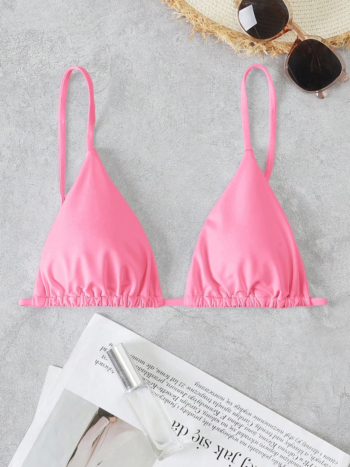 Swim Vcay Women's Solid Color Ruched Spaghetti Strap Bikini Top, Suitable For Summer Vacation And Beach