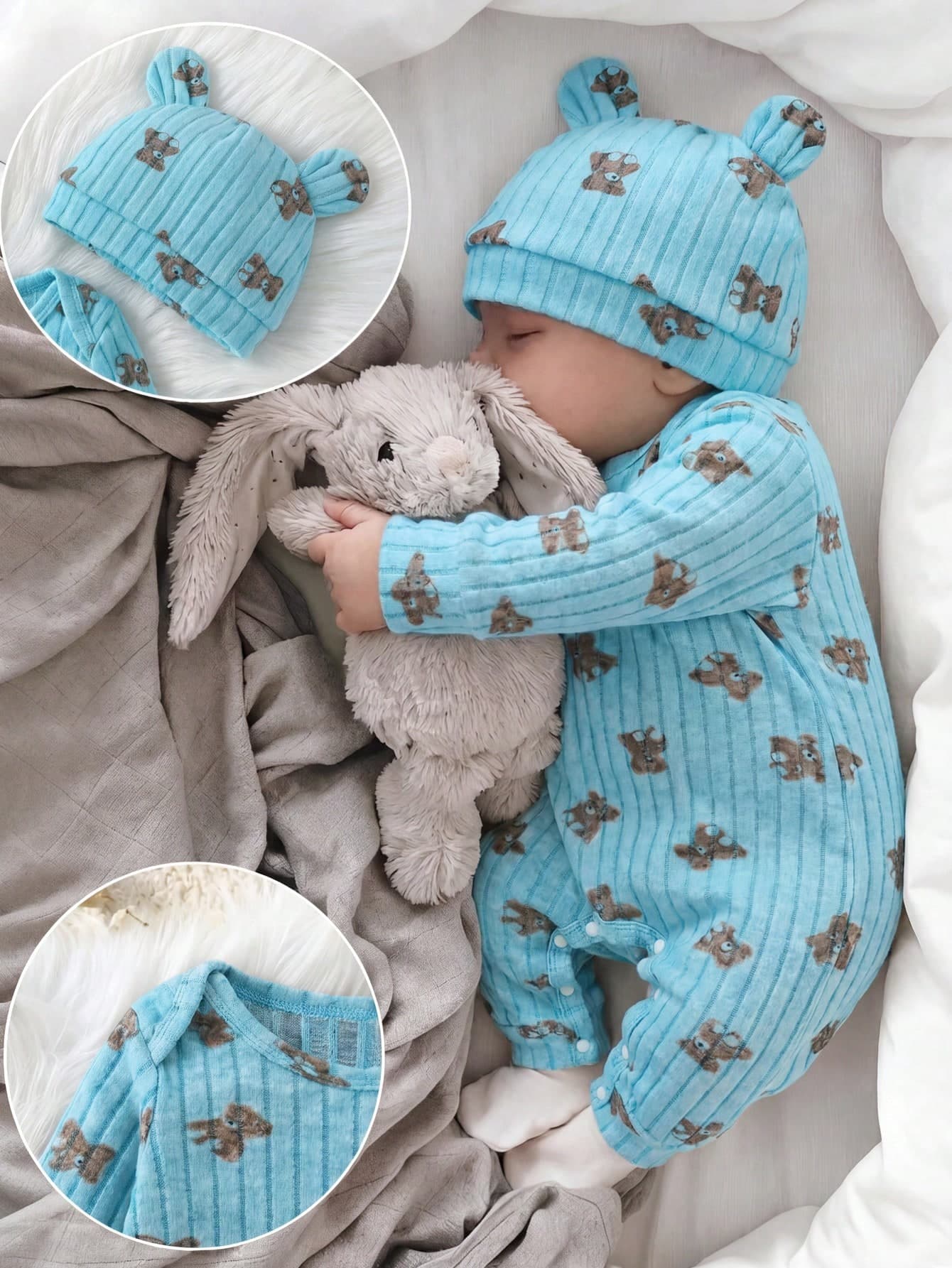 SHEIN Baby Boy 2pcs Set Casual Cute Long Sleeve Bear Print Jumpsuits Autumn/Winter Outfit Clothings