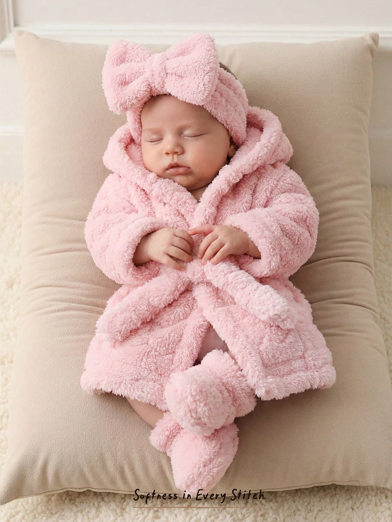 Cozy Pixies Newborn Baby Thick Fleece Hooded Long Sleeve Tie-Front Robe Autumn Winter