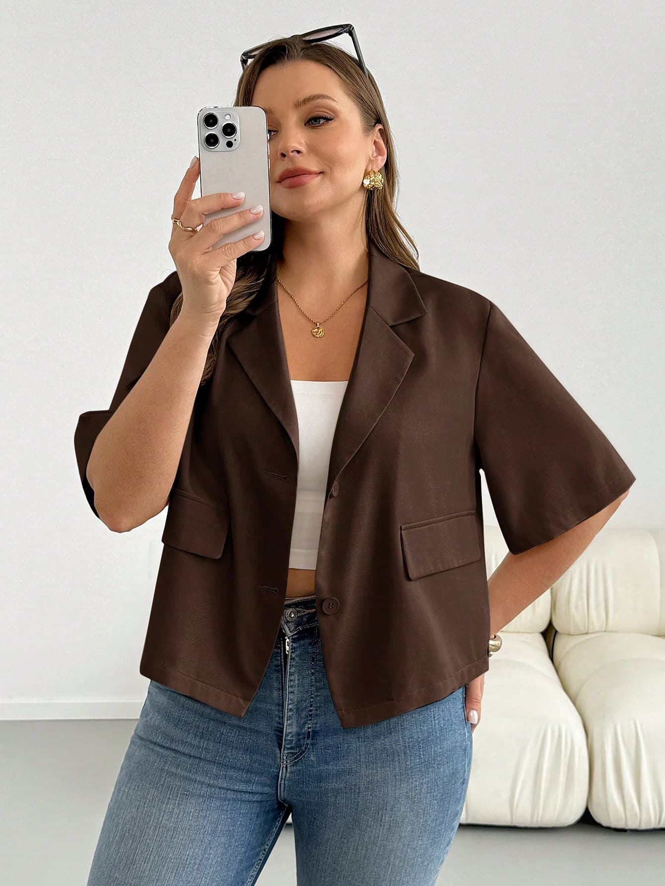 SHEIN Essnce Plus Size Summer Casual Versatile Commuter Blazer