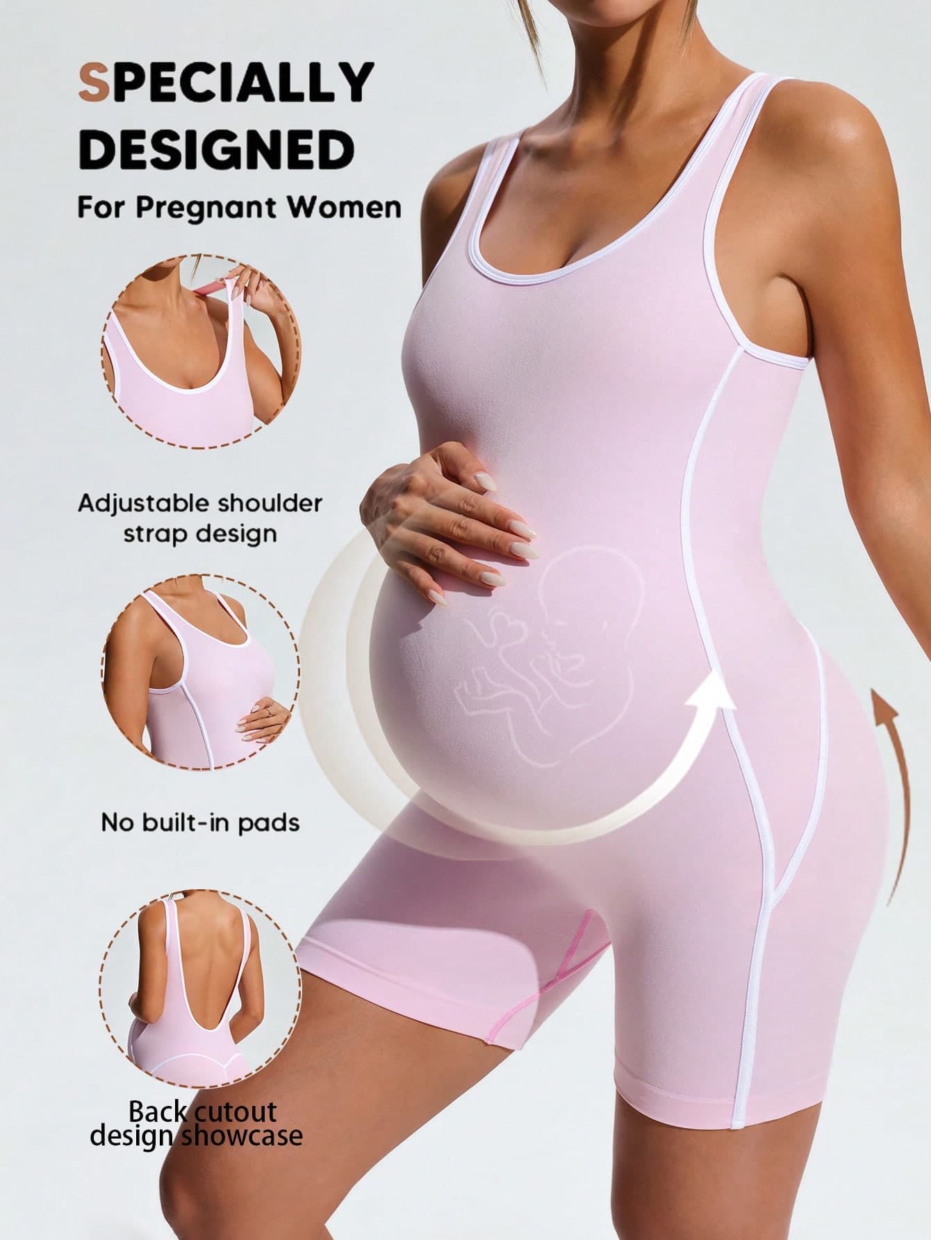 SHEIN Maternity Solid Color Trim Casual Tank Top Style Sports Romper