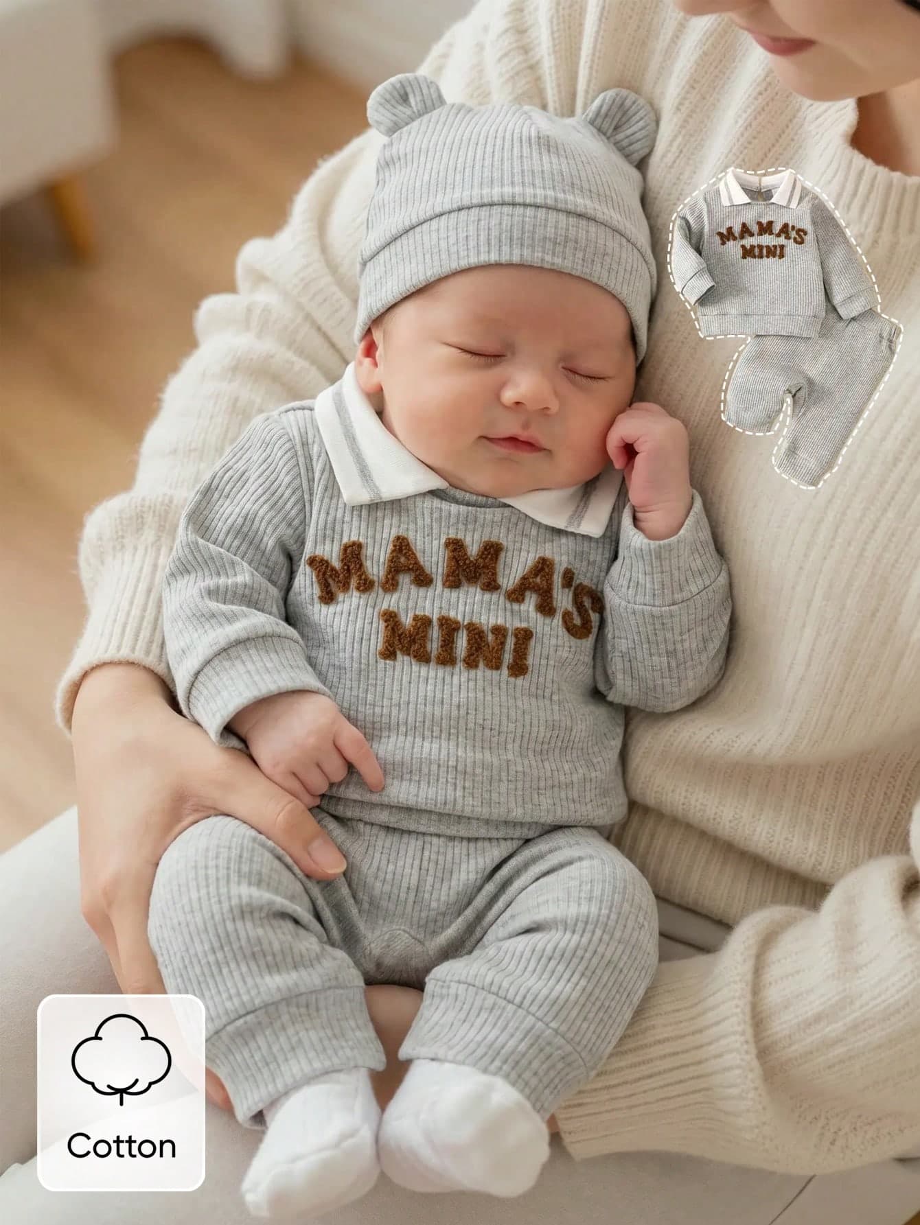 SHEIN Newborn Baby Boy Autumn/Winter Gray Long Sleeve Set, White Polo Collar, 3D Towel Embroidery Letter Pattern, Gray Casual Long Pants, Soft And Comfortable Fabric, Fashion Casual Style, Suitable For Daily Wear Or Outdoor Activities Baby Clothes Sets