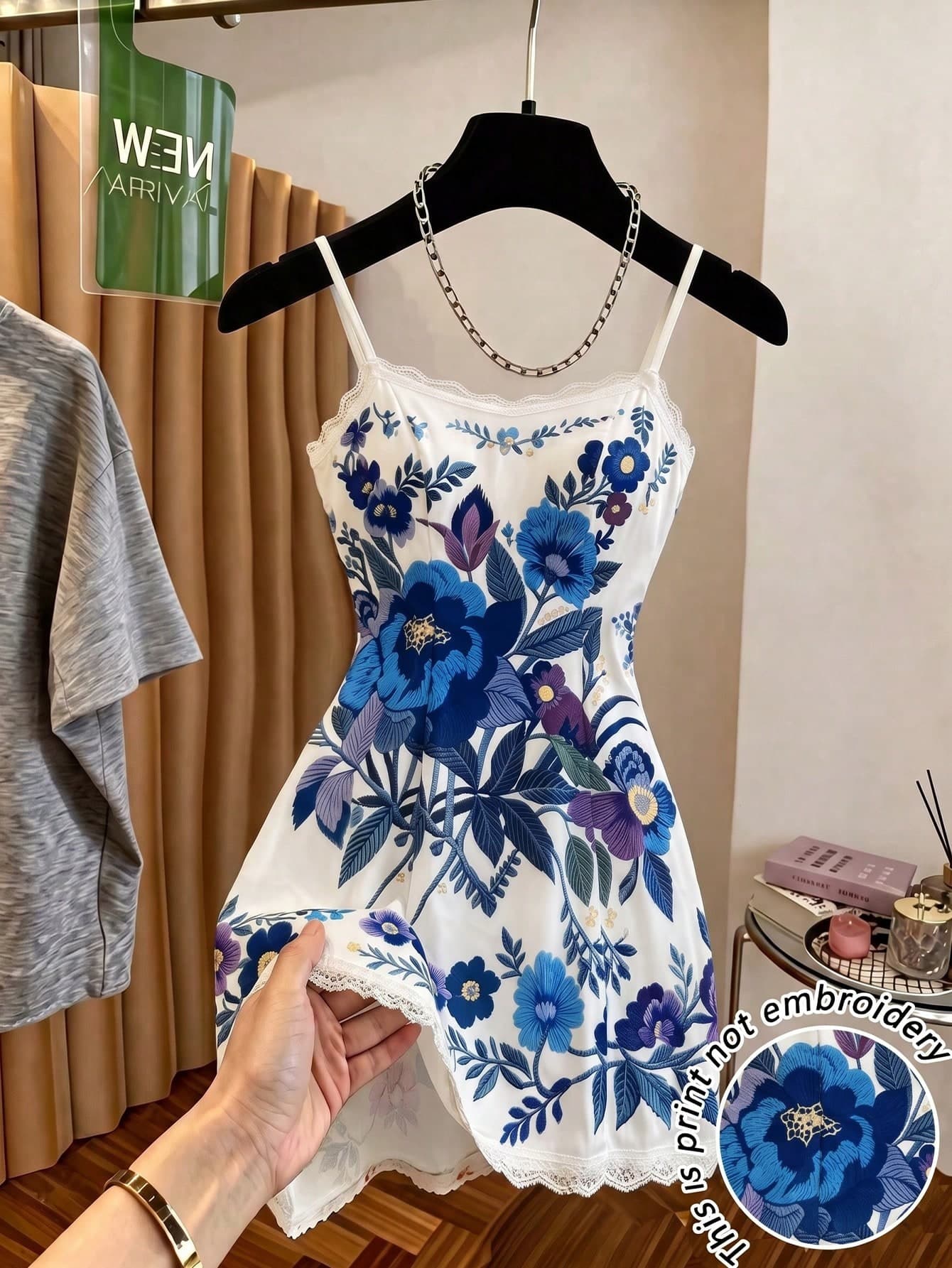 GlowEve Women's Sleeveless Spaghetti Strap Cinched Waist Summer Beach Party Casual White Floral Embroidery Print Lace Trim Dress, Elegant Romantic Exquisite Party Dress, Light Formal Dress
