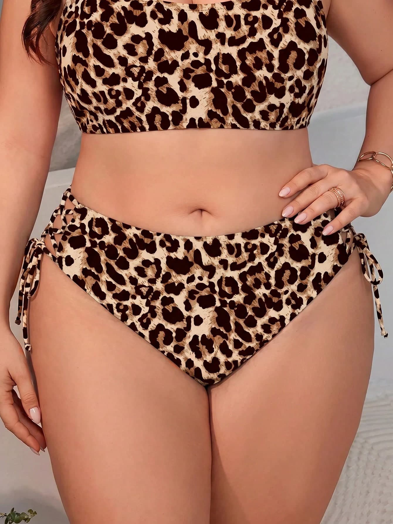 Swim Lushoire 2026 New Summer Beach Vacation Leopard Print Plus Size Women Bikini Bottoms