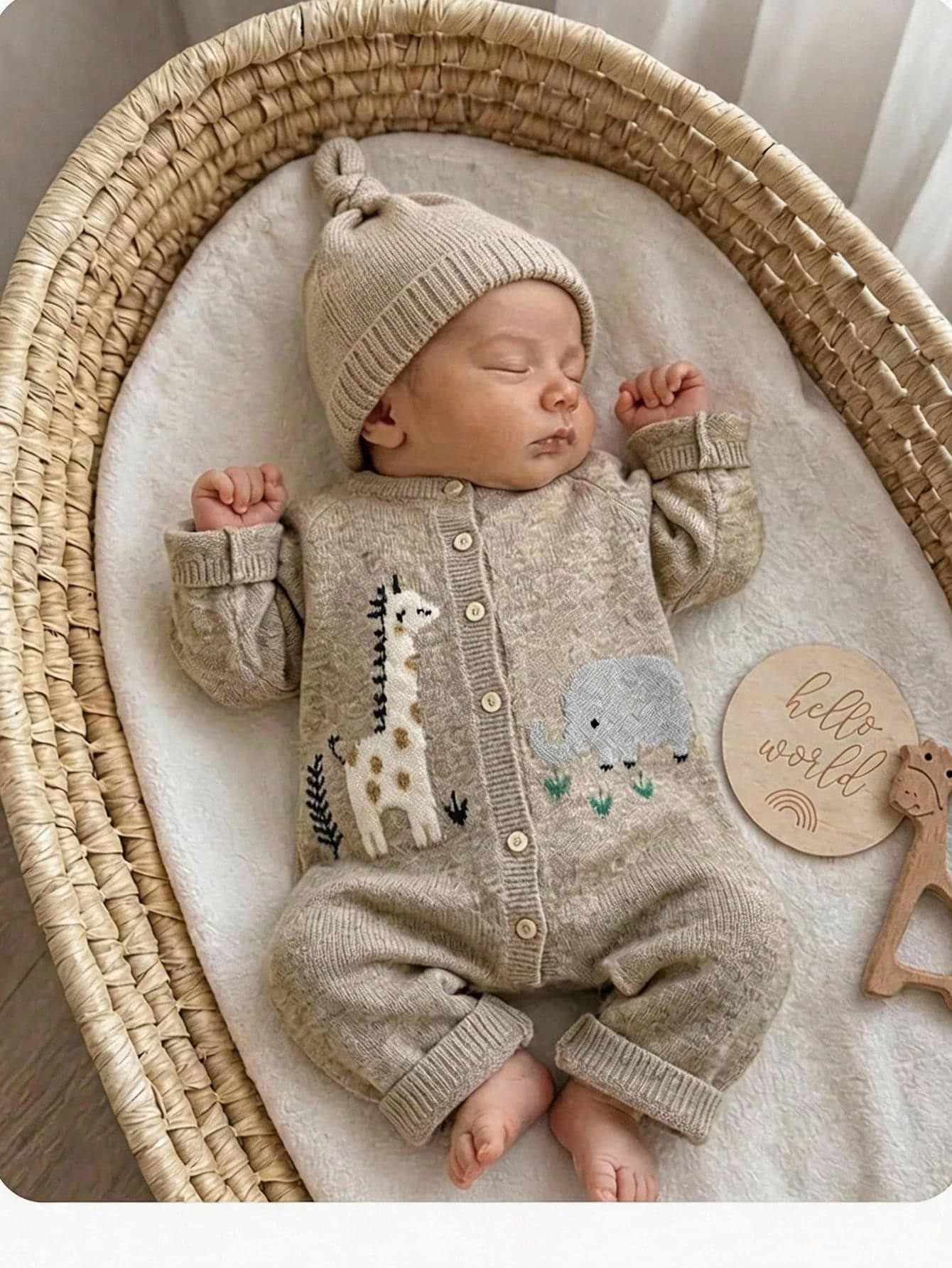 SHEIN Newborn Baby Girl Autumn/Winter Cute Cartoon Pattern Long Sleeve Sweater Romper
