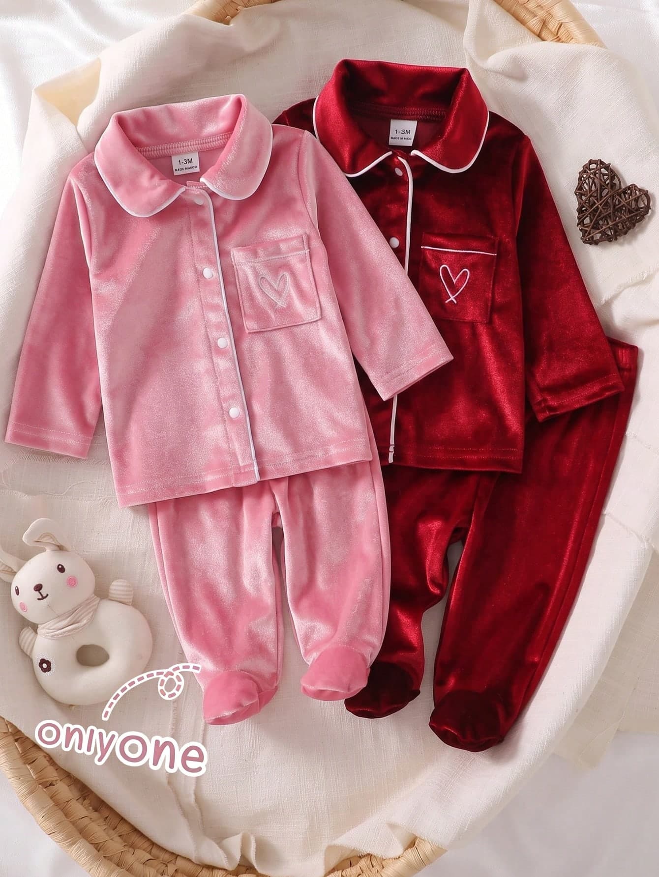 SHEIN Newborn Pink Sweet Cute Bow Pattern Long Pants Long Sleeve Casual Comfortable 2-Piece Set Loungewear