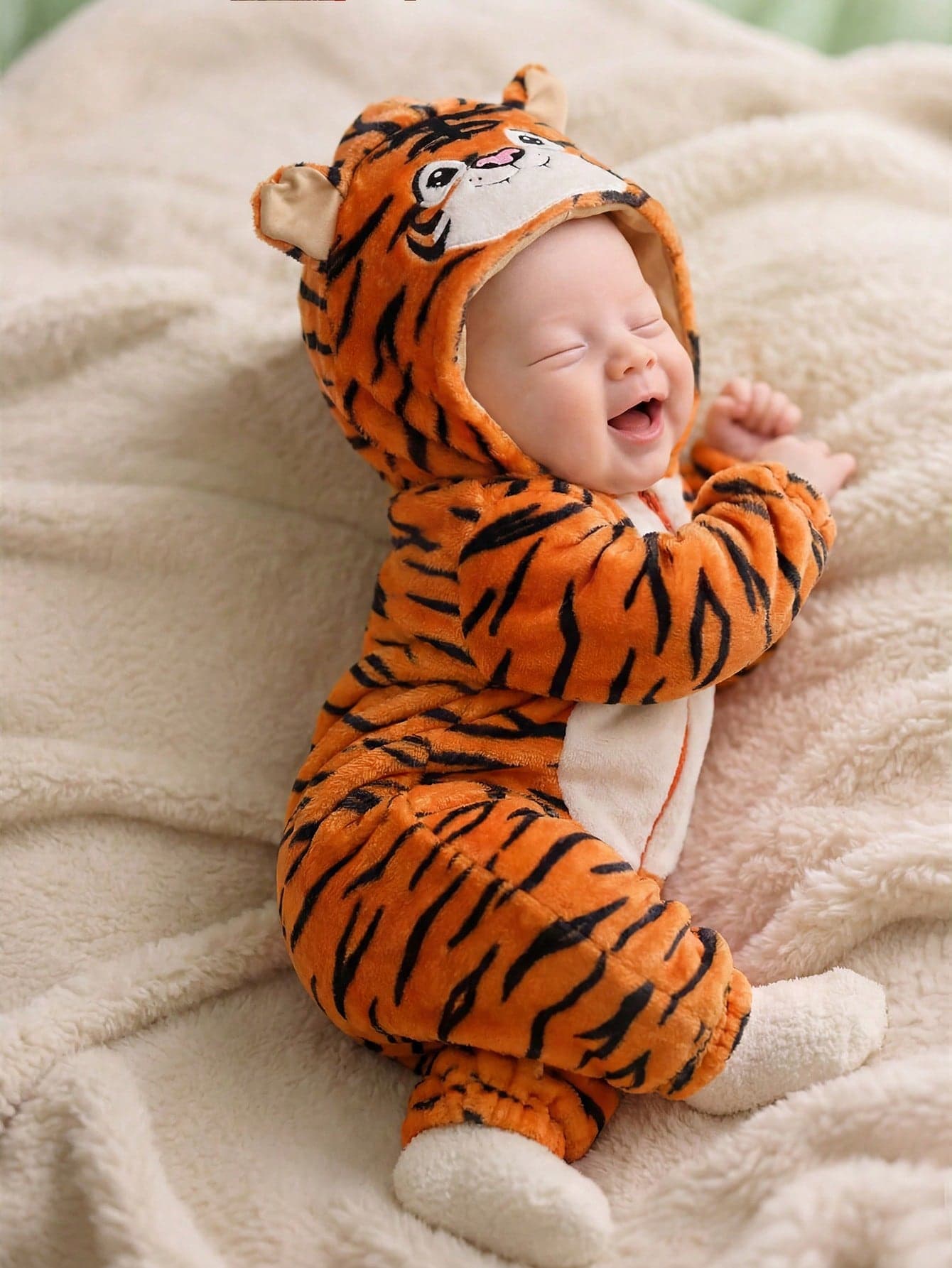 SHEIN Baby Boy Animal Print Zipper Hooded One-Piece Long Autumn Pants