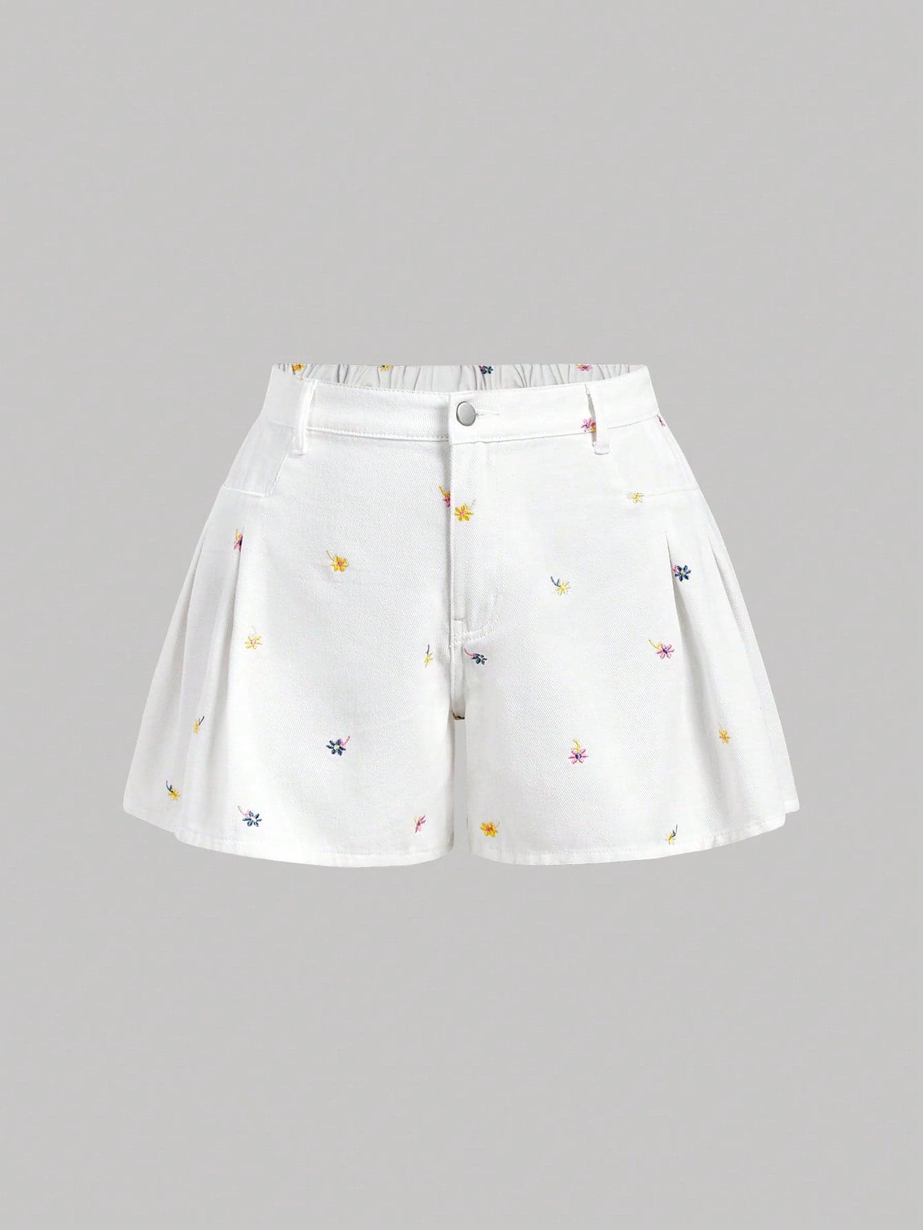 Sweetra Women's Plus Size Fashionable Casual White Embroidered Denim Shorts Without Elasticity, Loose A-Line Shorts,Summer