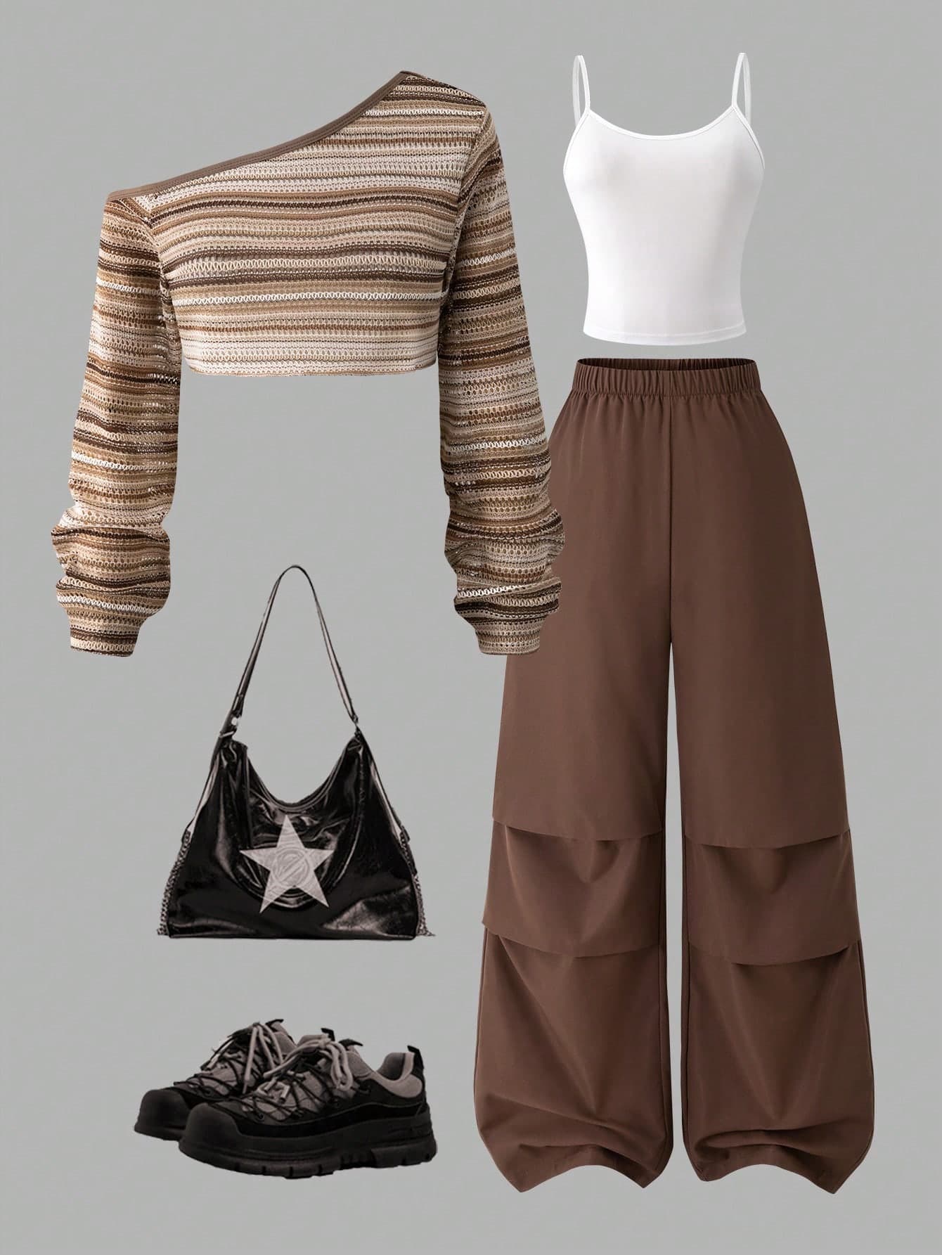 SHEIN Maillard Retro Outfit: Cropped Knit + Cargo Pants