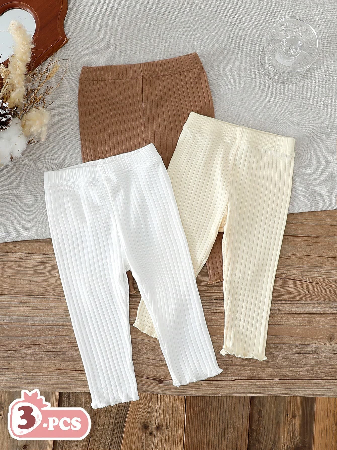 SHEIN Vintaside Kids 3pcs/Set Baby Girls' Leggings Autumn Casual Pants Minimalist Sweet Style Straight
