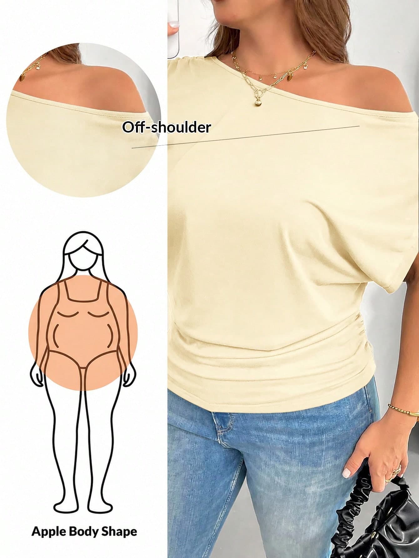 Shapeblank Plus Size Women Solid Color Asymmetric Shoulder Casual Daily Wear T-Shirt Formal Office Summer