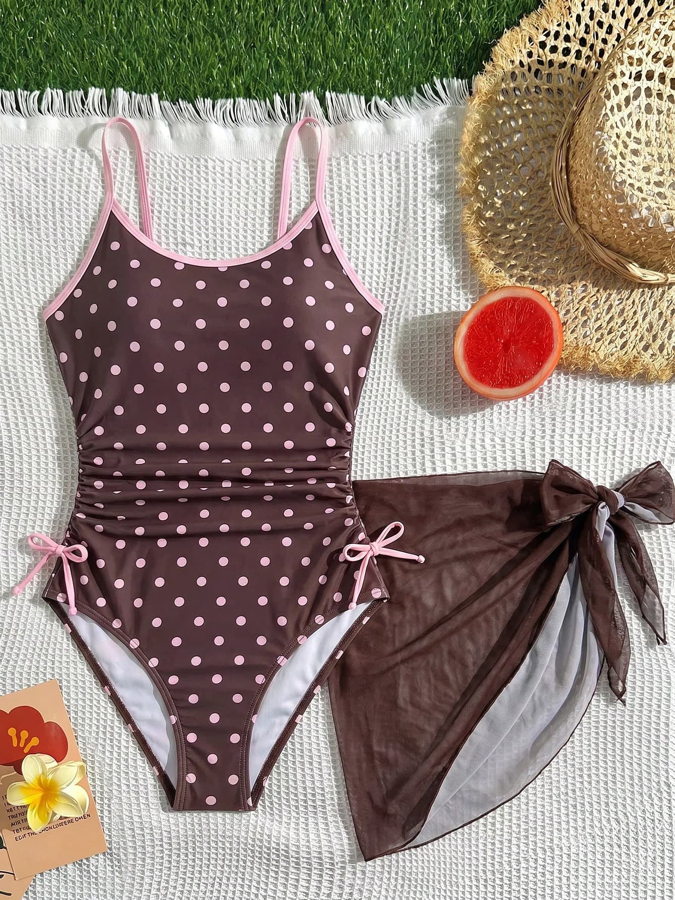 SHEIN Teen Girls Floral Print One-Piece Swimwear & Cover Up 2 Pieces Set