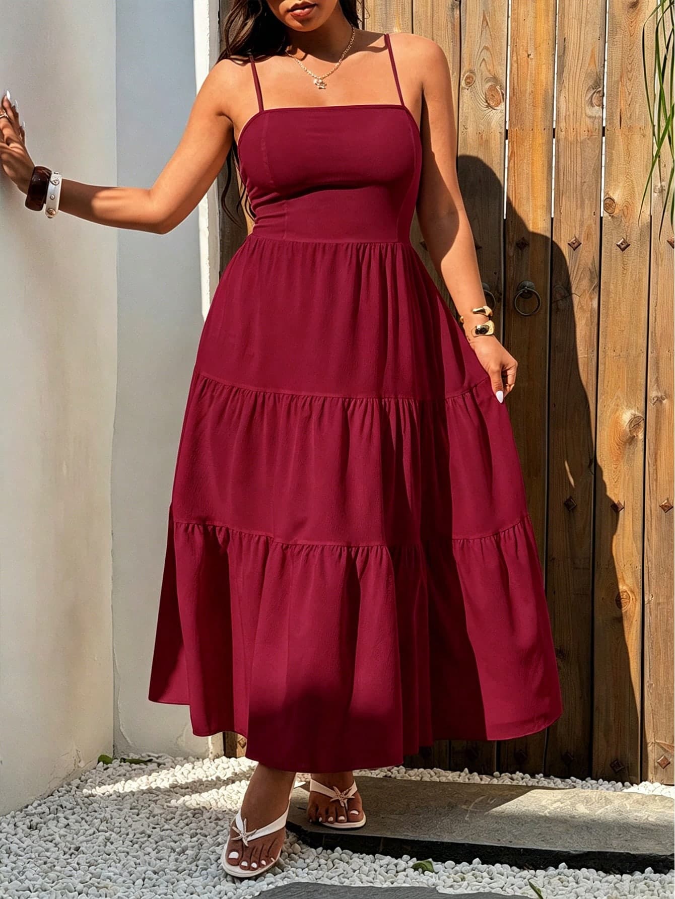 Sunnyshic Plus Size Fashion Versatile Casual Vacation Spring/Summer Strapless Backless Textured Fabric Dress