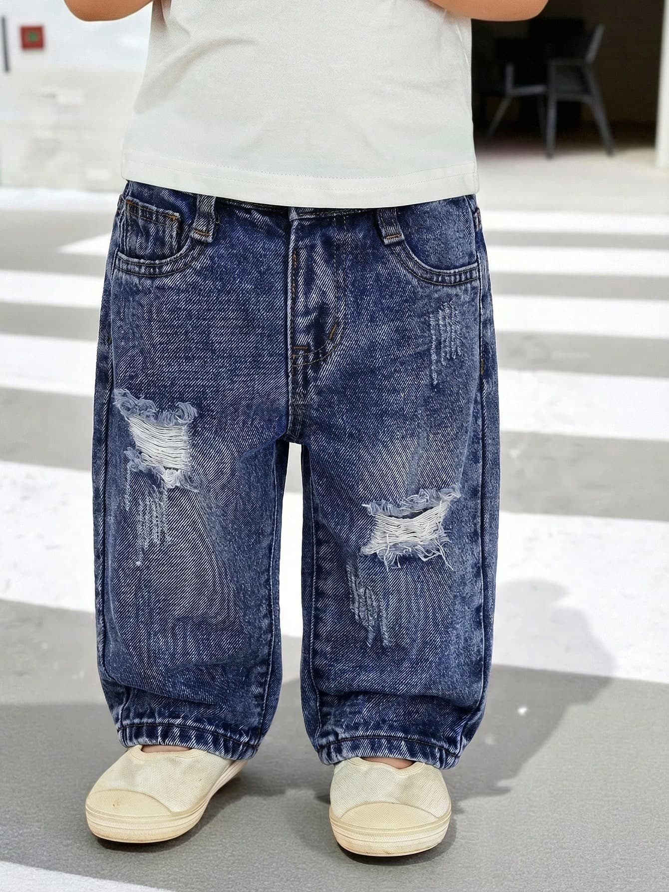 SHEIN LMoss Kids Baby Boy Blue Denim Slim Fit Tapered Pants