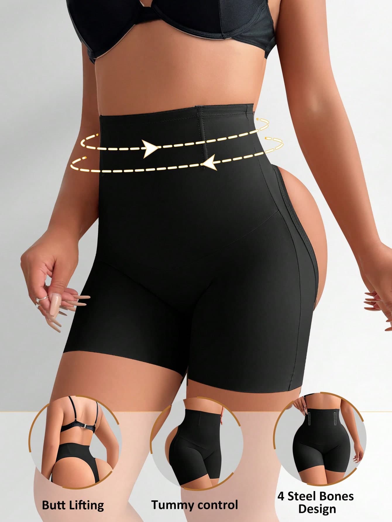 SHEIN Women's Solid Color High Waist Tummy Control Shaping Boxer Briefs