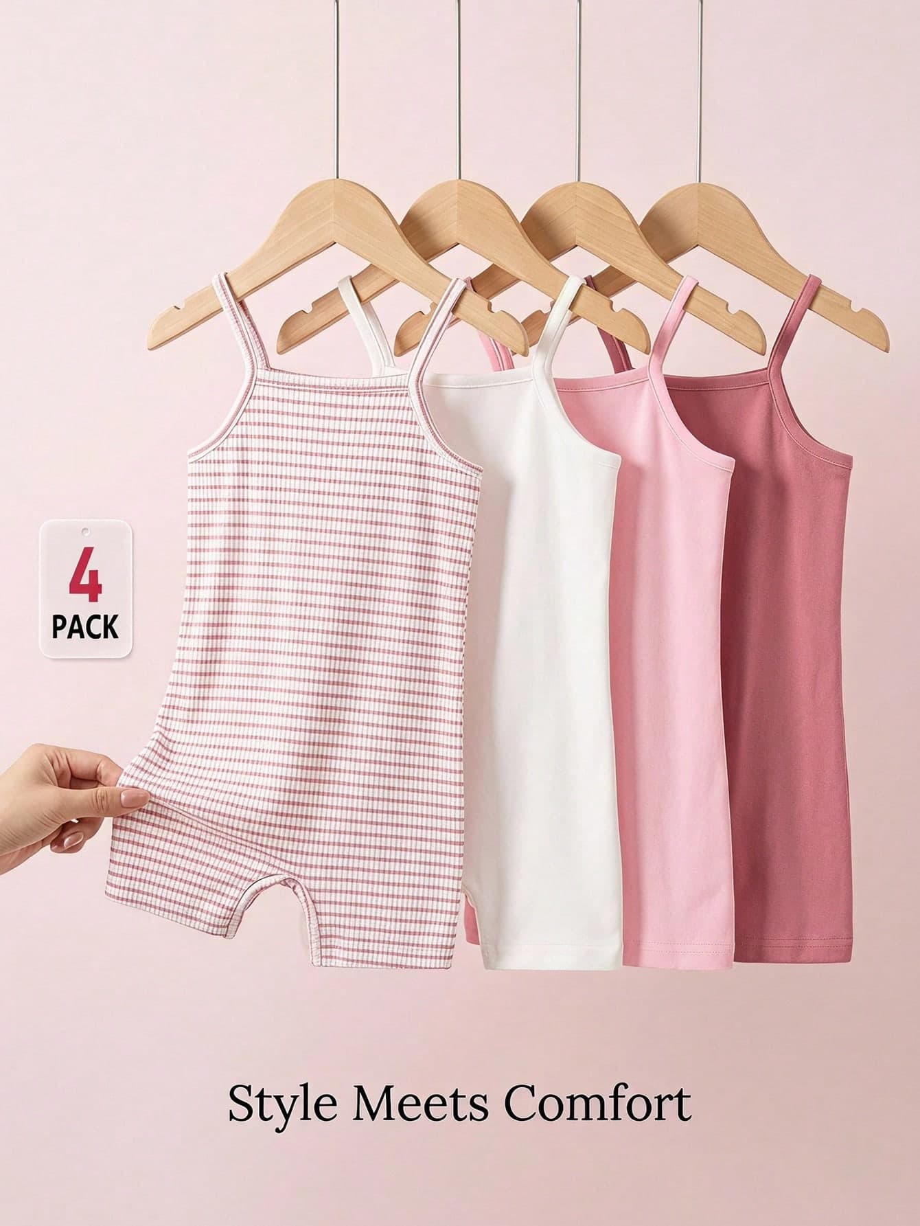 SHEIN 4pcs/Set Baby Girl Casual Comfortable Versatile Camisole Romper Summer Suitable For Vacation And Outings