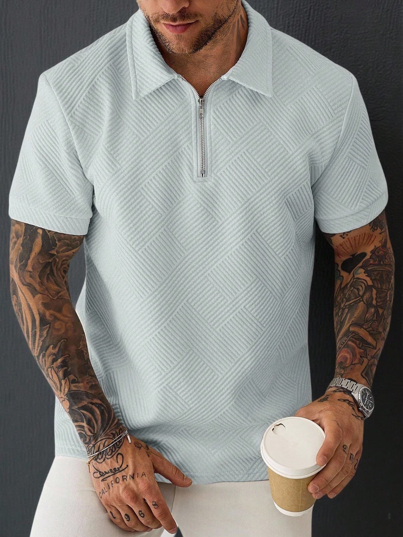 Manfinity Homme Men's Summer Casual Solid Color Short Sleeve Polo Shirt