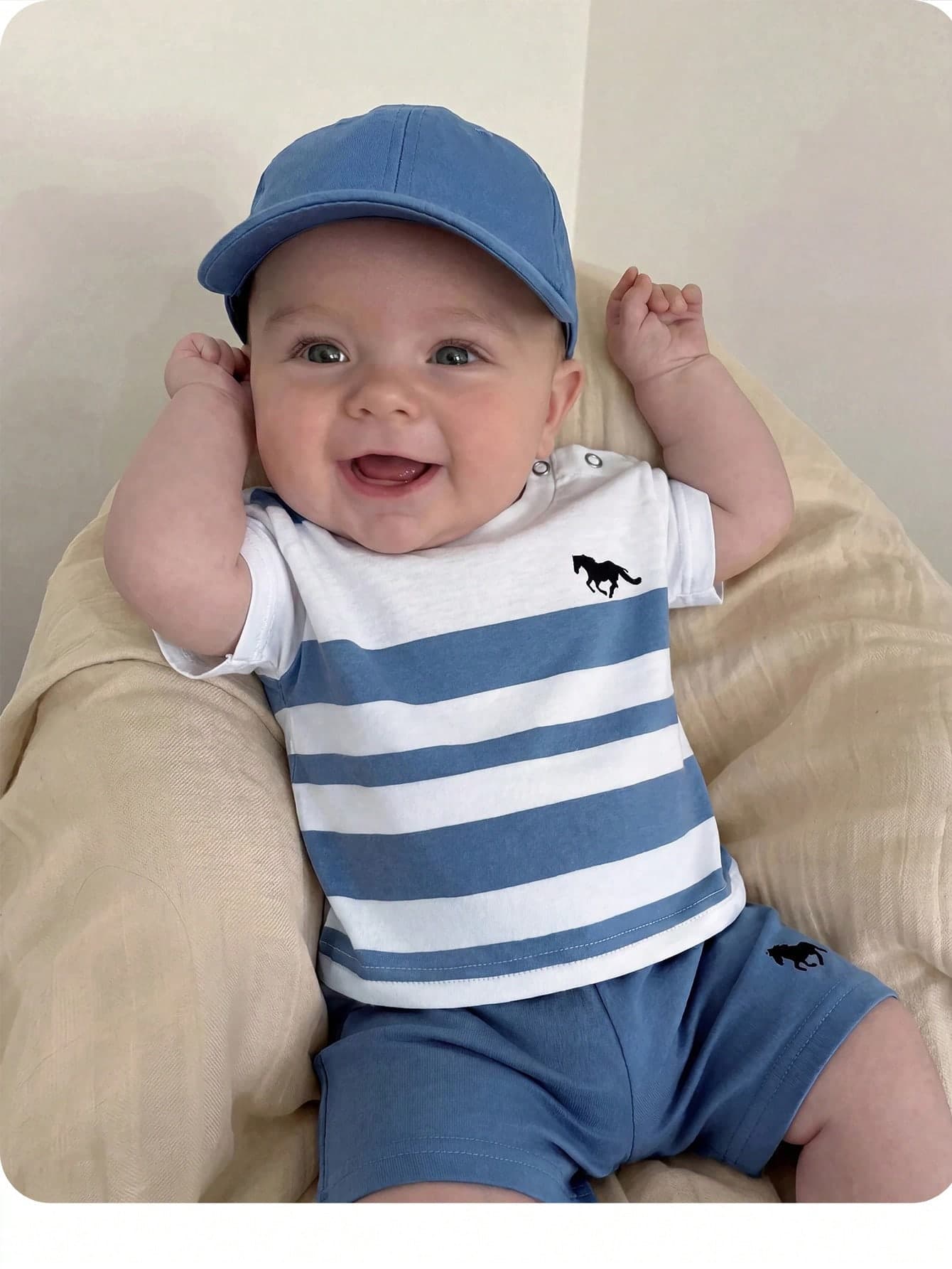 Newborn Baby Boy Cute Summer Casual Comfortable Knit Striped Top Elastic Waist Shorts Set