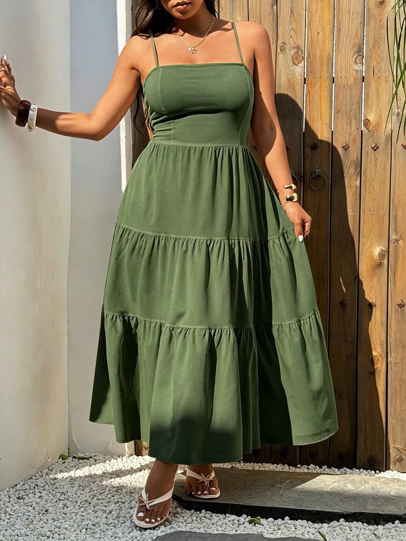 Sunnyshic Plus Size Fashion Versatile Casual Vacation Spring/Summer Strapless Backless Textured Fabric Dress