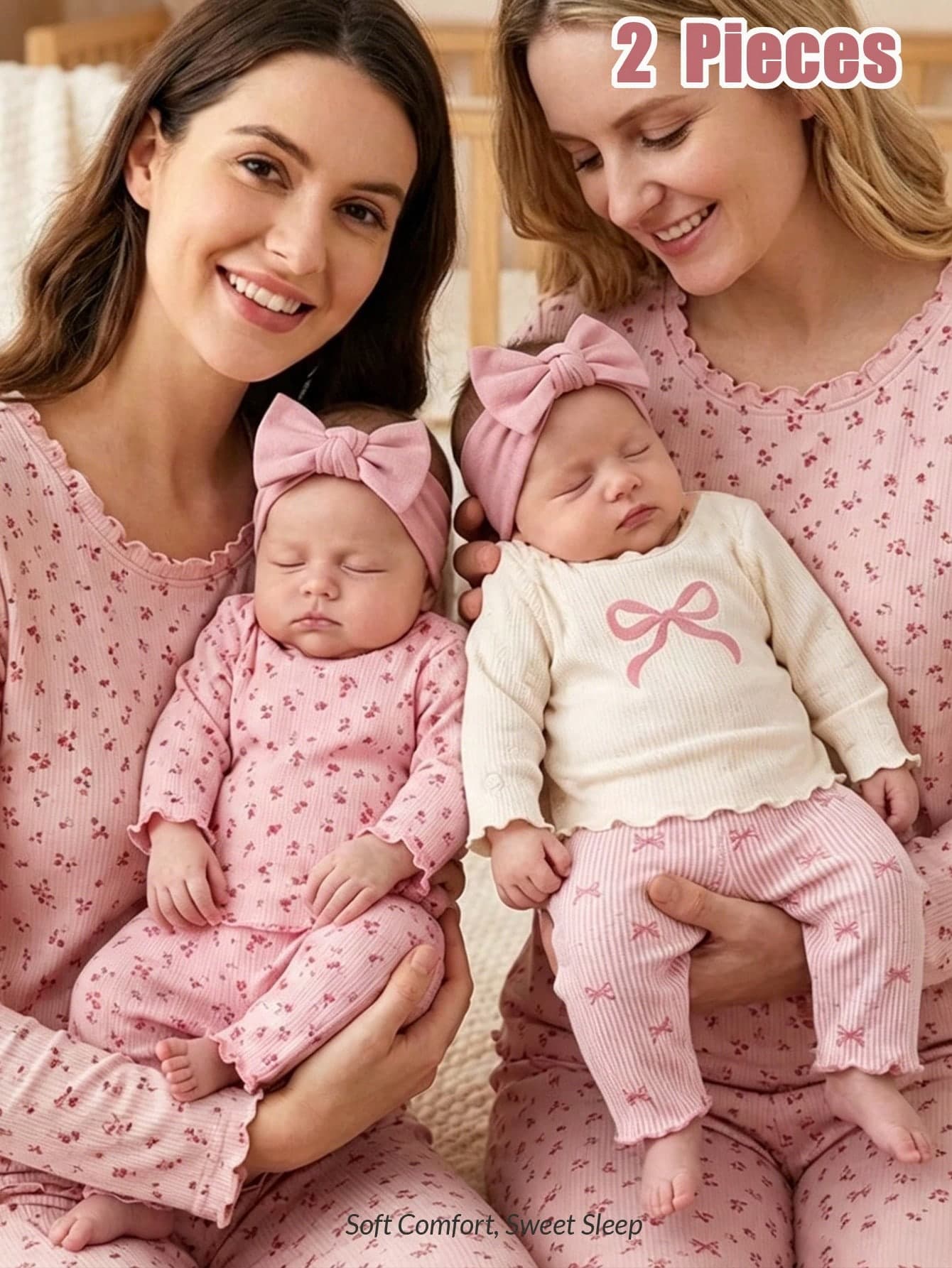 Newborn One-Piece Long Sleeve Pants, New Arrival, Cute Sweet Minimalist Bow Stripe Pattern Print Wavy Frill Trim Design, Suitable For Infants And Toddlers Home Wear, Pajamas, Loungewear