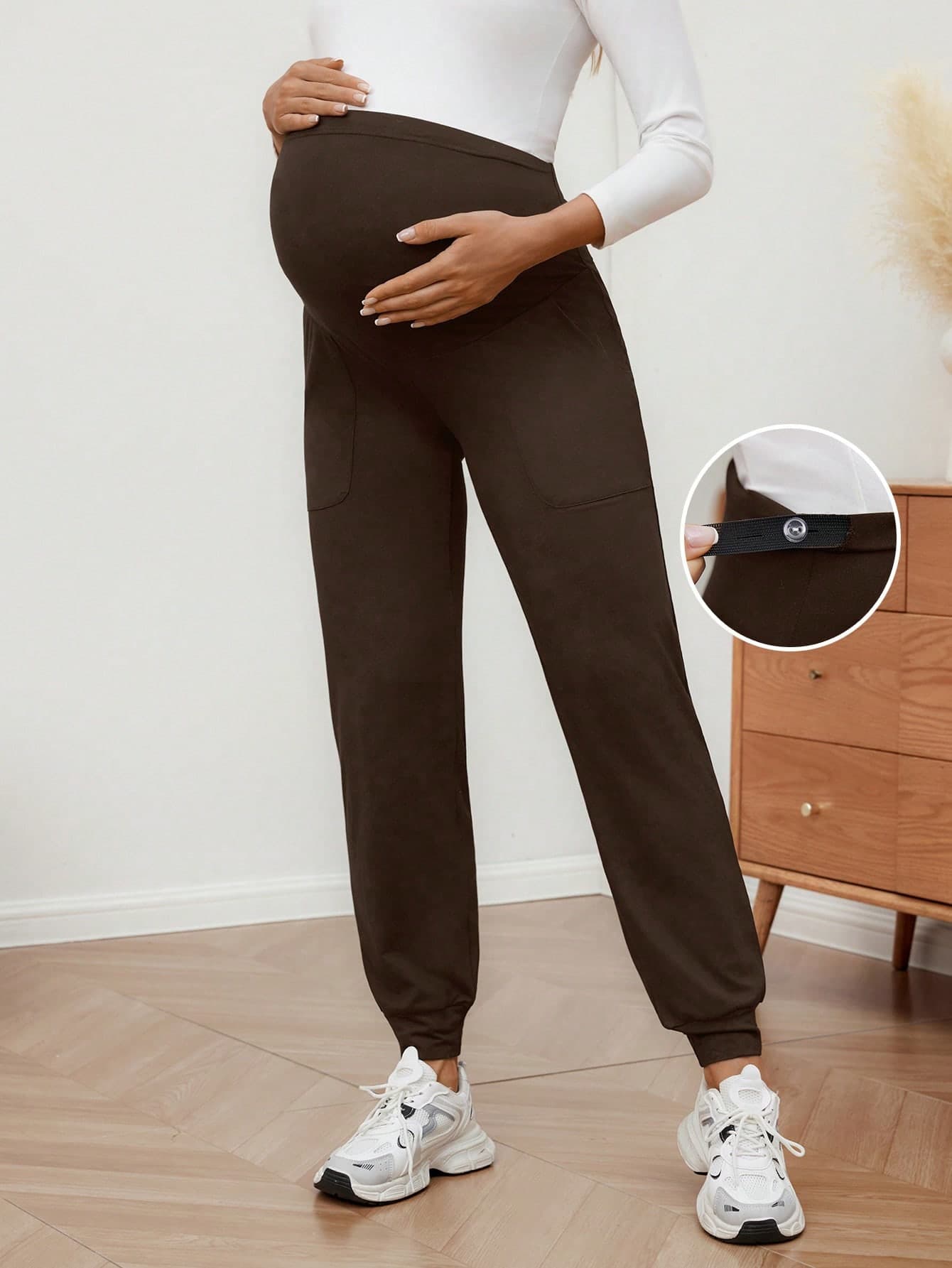 SHEIN Summer Maternity Solid Color Adjustable Waist Casual Versatile Daily Wear Long PantsMaternity Outfits Pregnancy Clothes Pregnant Outfits Postpartum