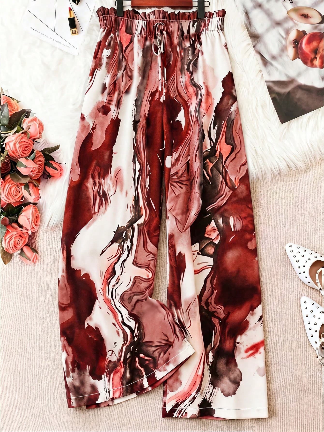 EMERY ROSE Plus Size Women's Woven Regular Fit Autumn/Winter Daily Commute Casual Multi-Color Wide Leg Pants