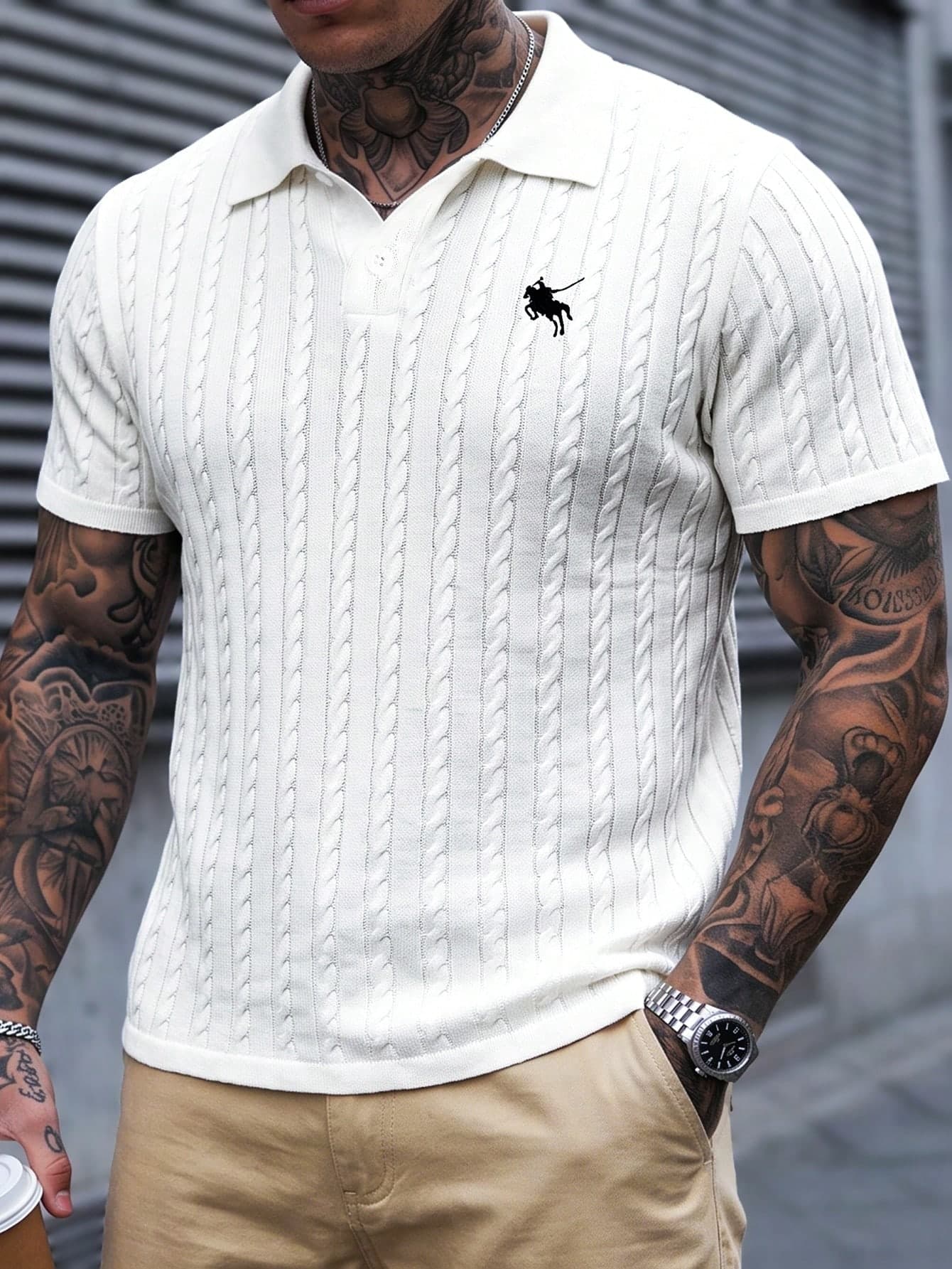Manfinity CasualCool Men's Fashion Embroidered Casual Loose Fit Short Sleeve Polo Shirt, Perfect For Travel And Leisure, Great Gift For Family And Boyfriend