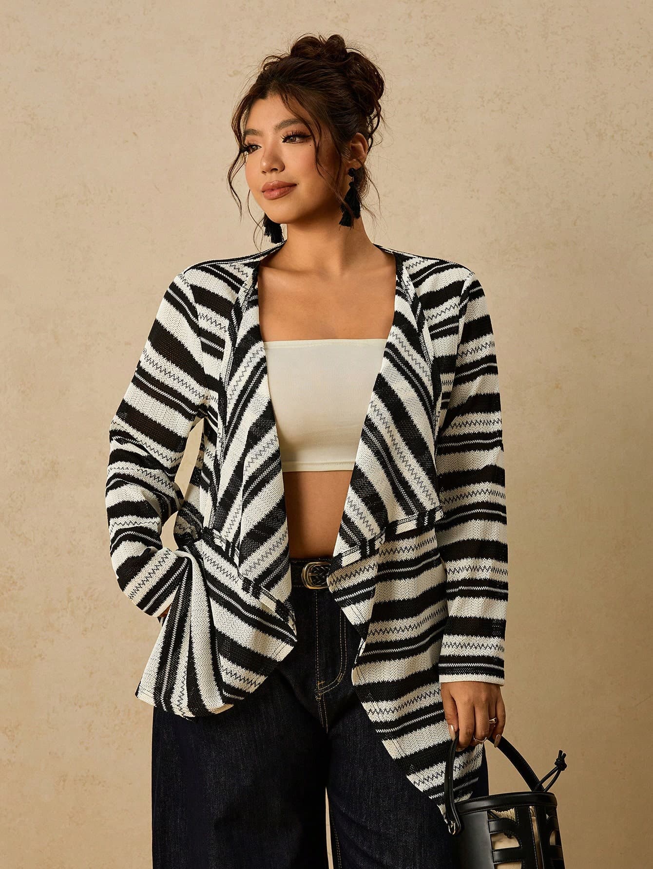 Travachic Plus Size Casual Striped Jacket, Summer/ Bussines Going Out Beach Outfits  Fall Clothes Country