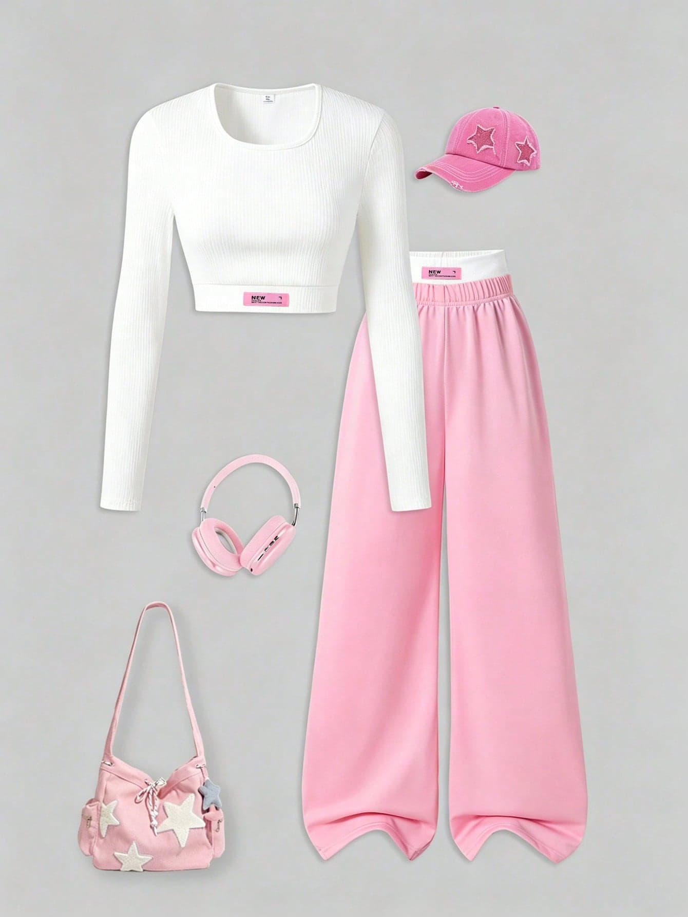 SHEIN Teen Girls 2-Piece Set, Sweet Lightweight Casual Slim Fit Short Long Sleeve T-Shirt, Yellow T-Shirt And Pink Straight Leg Sports Pants, Letter Badge, Suitable For Daily And Outing Wear, Suitable For Autumn, Winter And Spring.