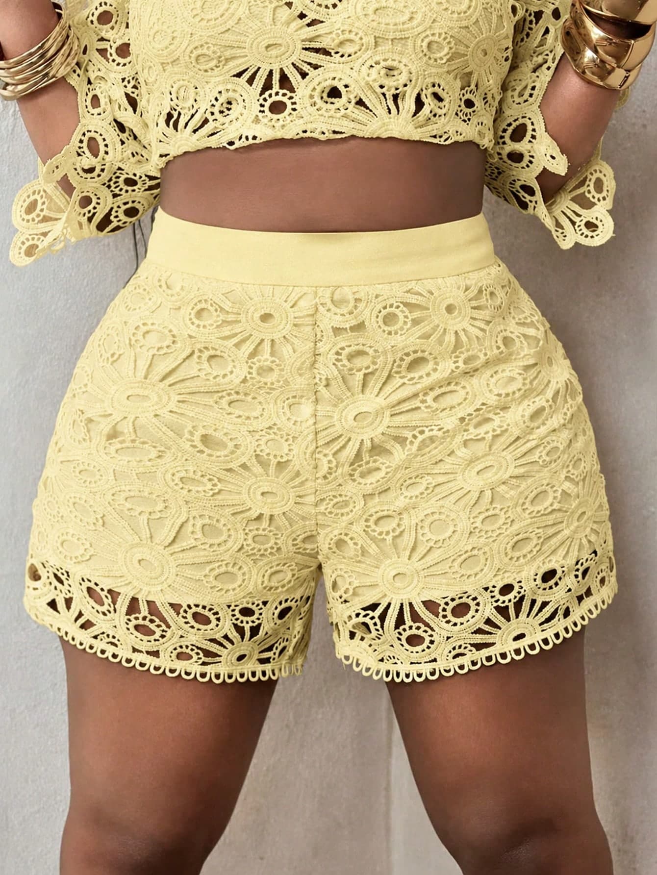 Maweii Plus Size Women's Hollow Out Design High Waist Fashion Shorts