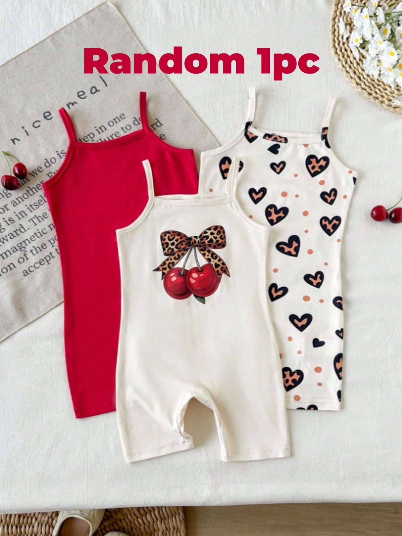 SHEIN Playful Pals Baby Girls Summer Sweet Lady Knit Camisole Slim Fit Romper