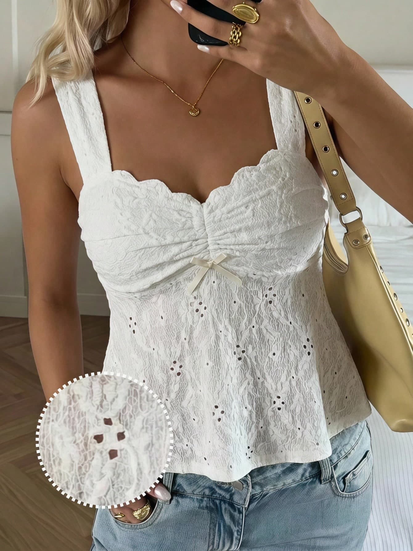 Girls' Summer Hollow Out White Casual Vacation Tank Top