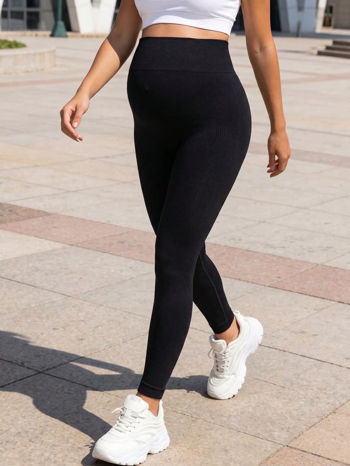 SHEIN Maternity Solid Color Casual Versatile Daily Wear Sports Long Pants