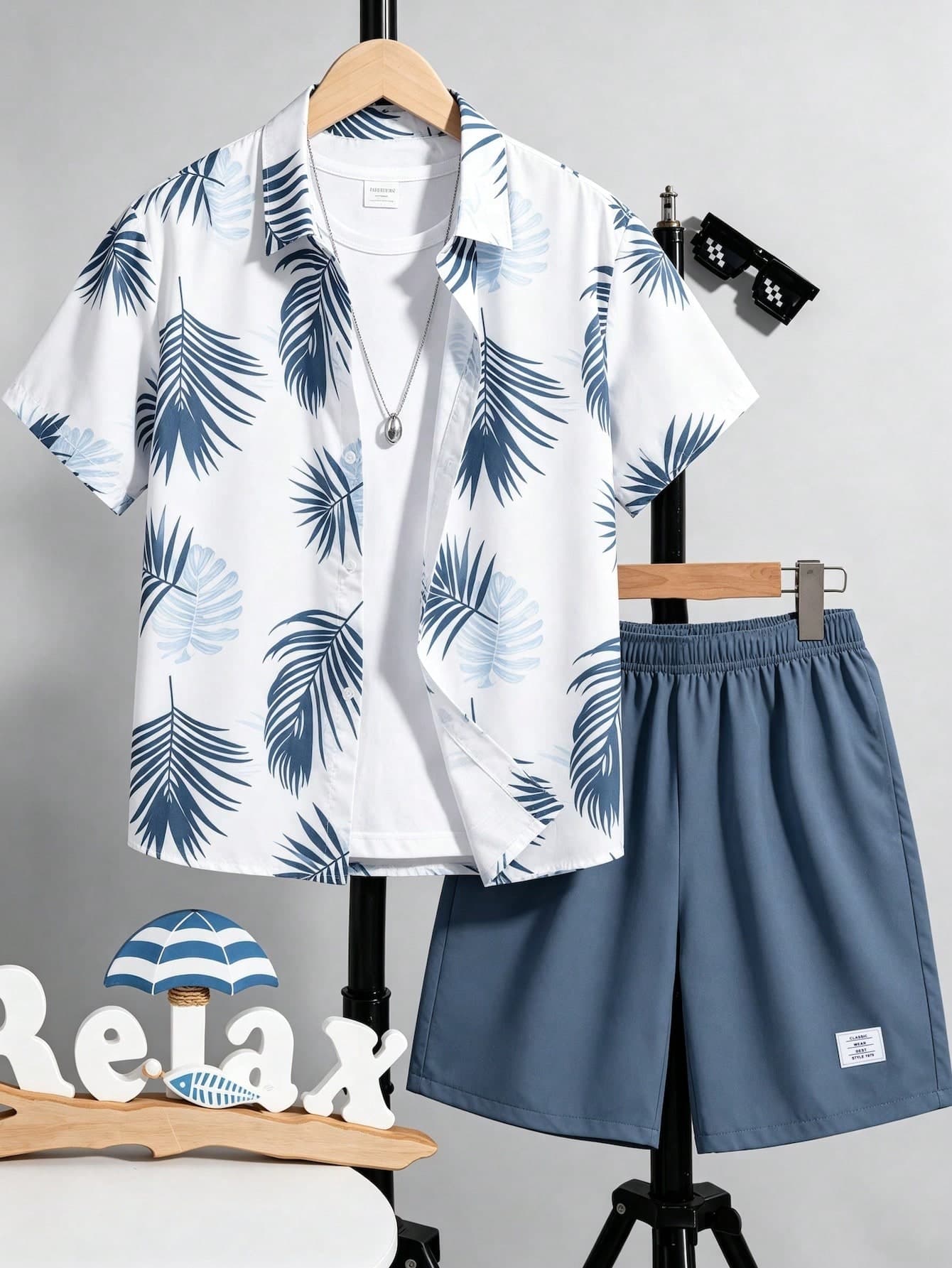 Vacaura Teenager Summer New Vacation Style All-Over Print Short Sleeve Shirt & Shorts Casual 2 Pieces Set Boys Outfit Sets