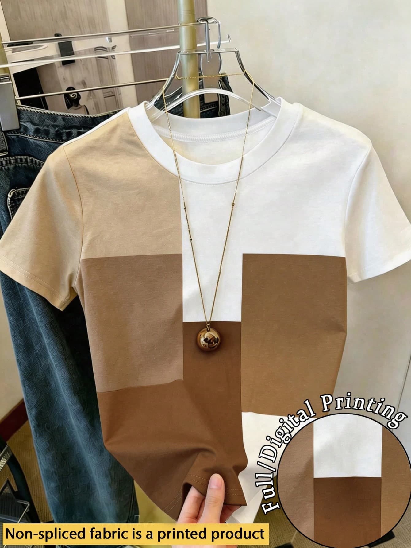 Resyla Women's Colorblock Casual Crew Neck Short Sleeve T-Shirt