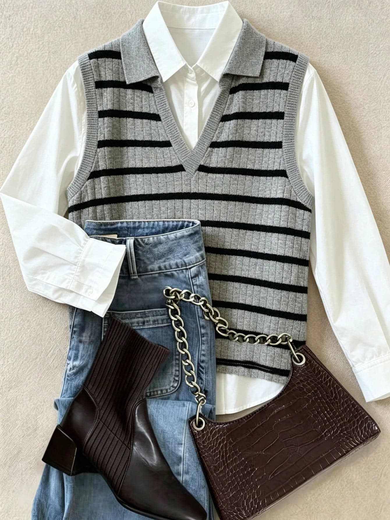 Franclia Women's Casual Elegant Knitted Collared Striped Vest