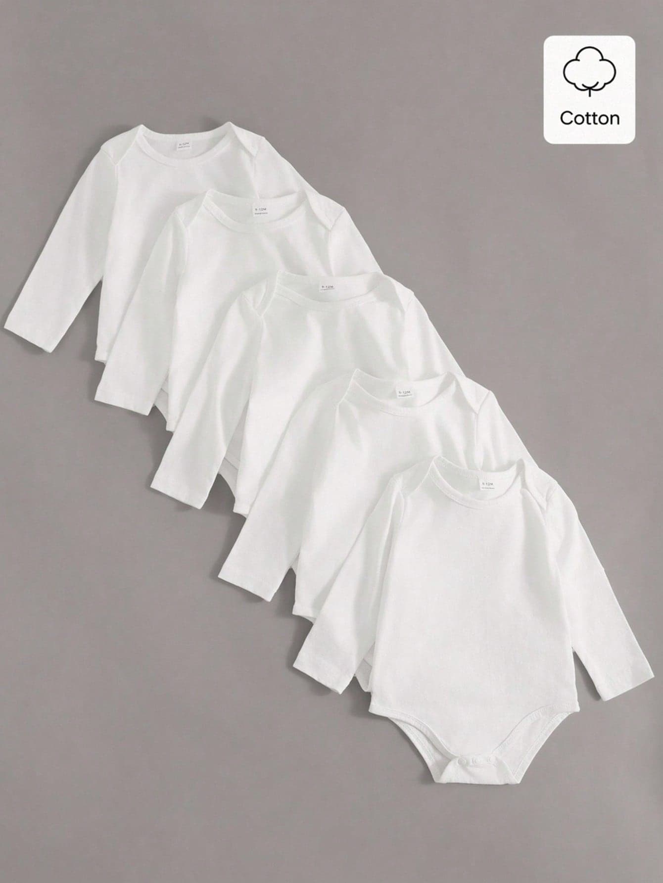 Souflis Souflis 5pcs Toddler Baby Boy Clothes Infant Basic Solid White Plain Long Sleeve Soft Romper Bodysuit Tops One Piece Outfit Set Daily Autumn Basic