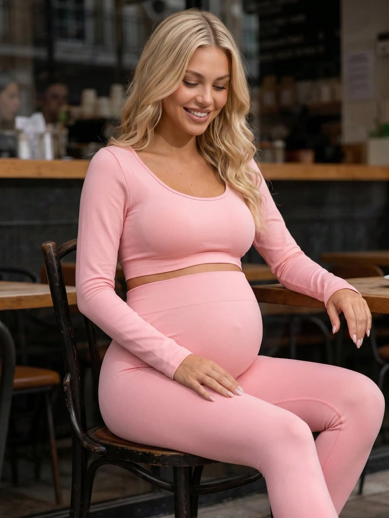 SHEIN Maternity Solid Color Long Sleeve Top And Elastic Long Pants Set