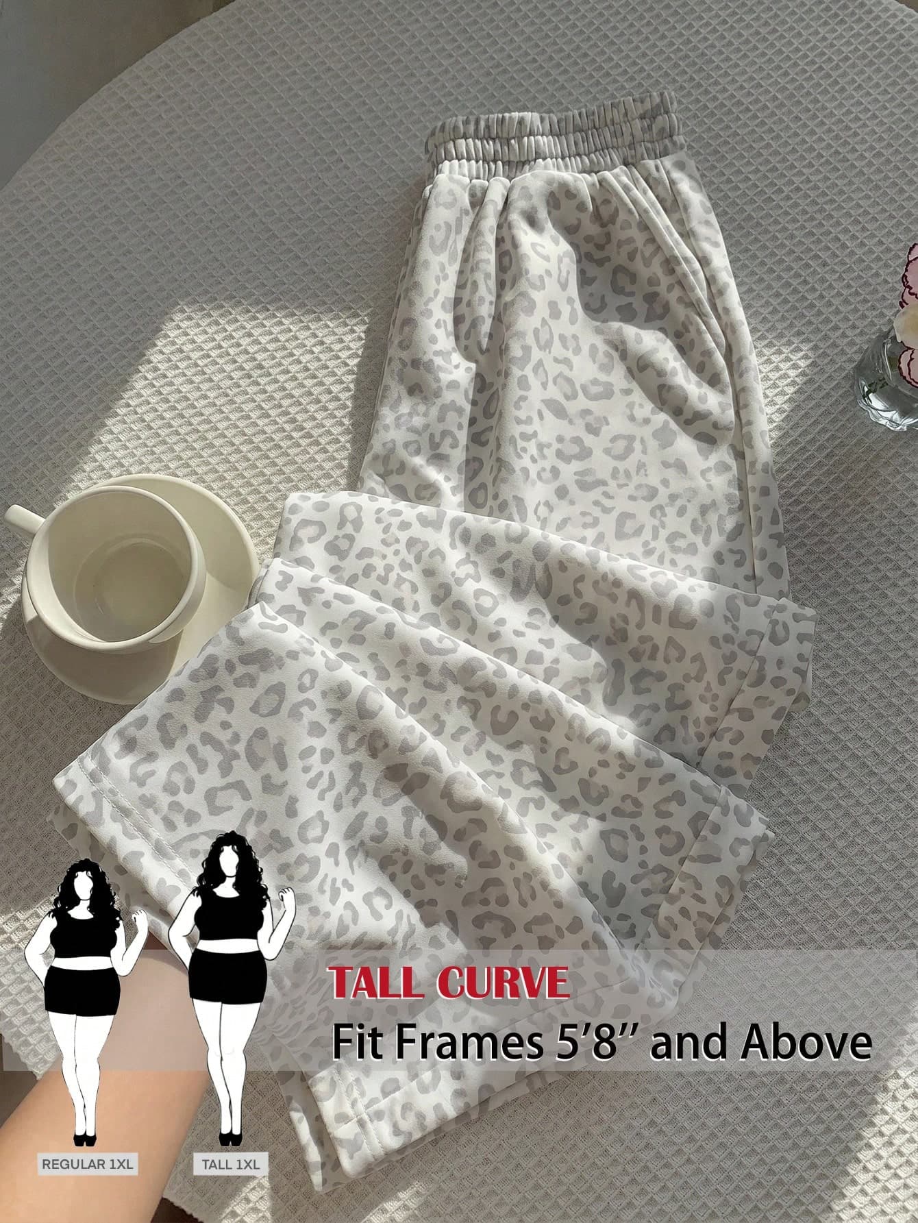 SHEIN Tall CURVE Plus Size Women's Leopard Print Casual Versatile Daily Wear Long Pants