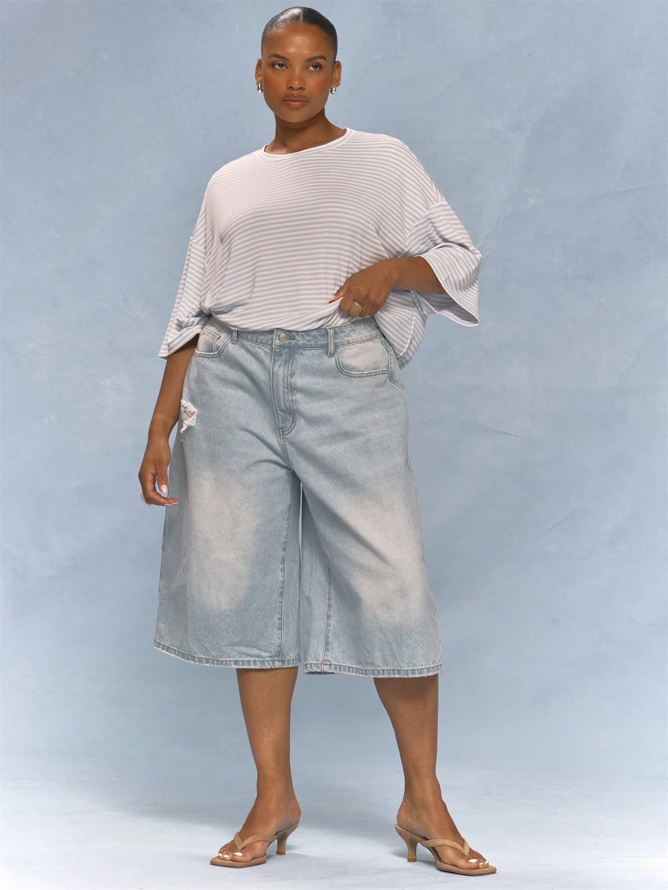 MUSERA Plus Size Denim Jorts Vacation Holiday Elegant Girly Everyday Cute Soft Social