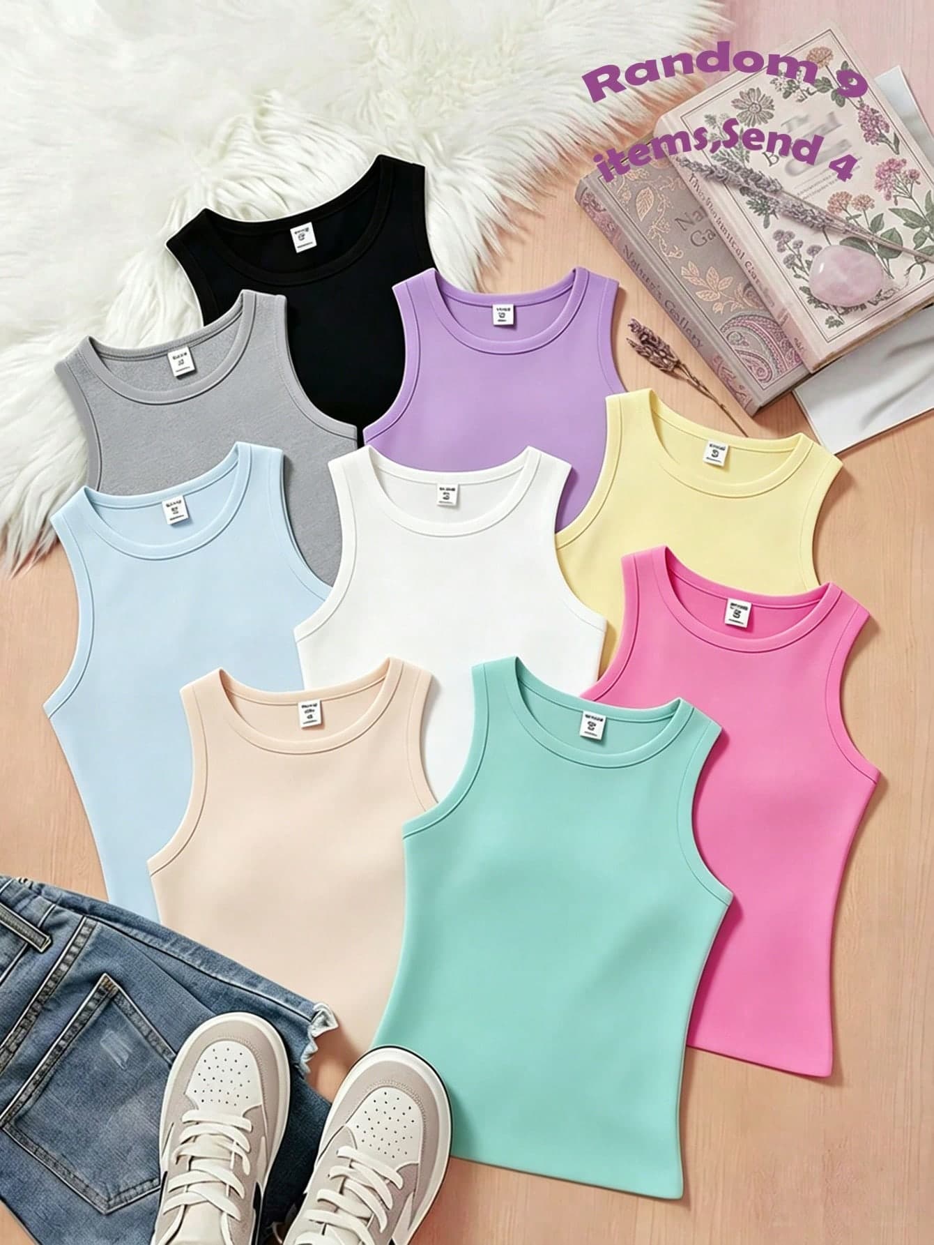 Tween Girl Tween Girls Casual Versatile Tank Top Cotton 4pcs Set