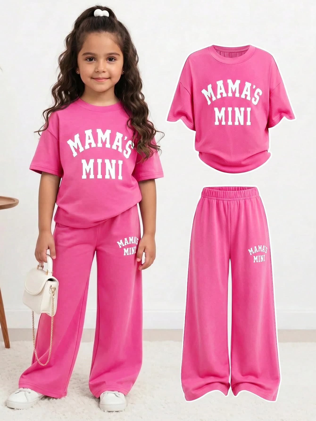 SHEIN Tween Girl Spring/Summer Cute Casual Minimalist Letter Print Loose Short Sleeve T-Shirt + Long Pants 2-Piece Set, Casual Home Fashion Street Style Oversized Crew Neck Drop Shoulder New York Print Short Sleeve Sweatshirt And Pleated Straight Leg Wide Leg Long Pants Knit Sweatpants Set, Khaki