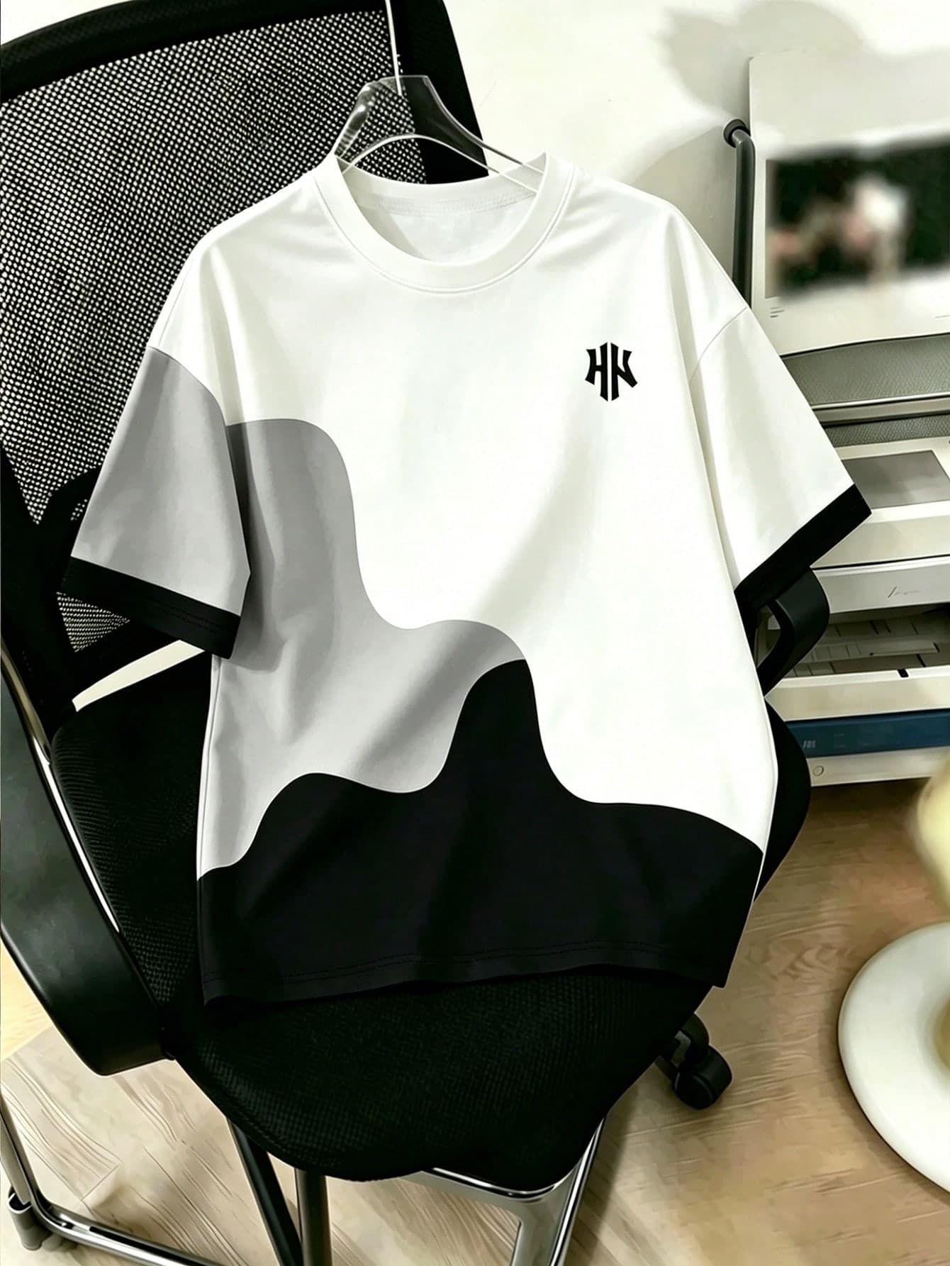 Teen Boys Gray, White & Black Color Block Short Sleeve T-Shirt, Comfortable Casual Everyday Wear
