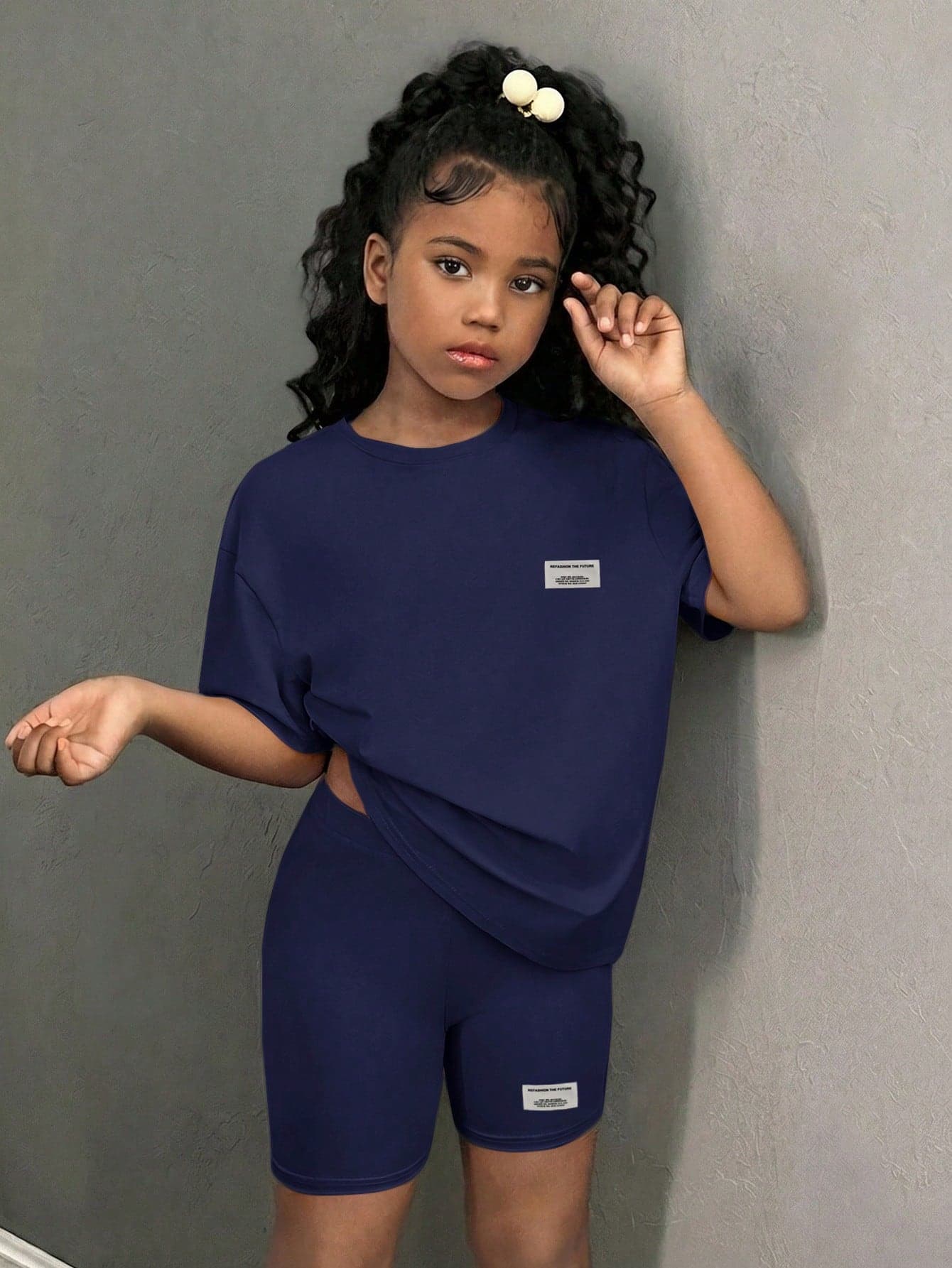 SHEIN Tween Girl Tween Girl Tween Girls Casual Fashion Streetwear Loose T-Shirt And Tight Cycling Shorts 2 Pieces Set