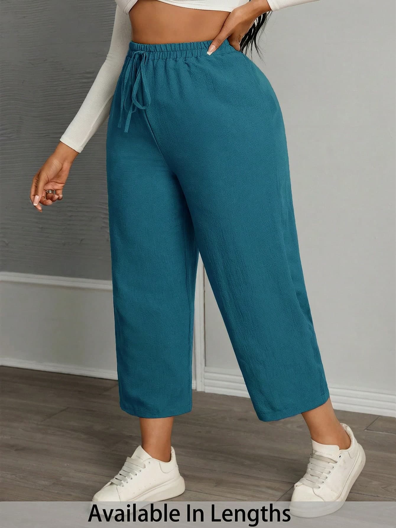 SHEIN PETITE CURVE Women's Plus Size Casual Versatile Solid Color Pants
