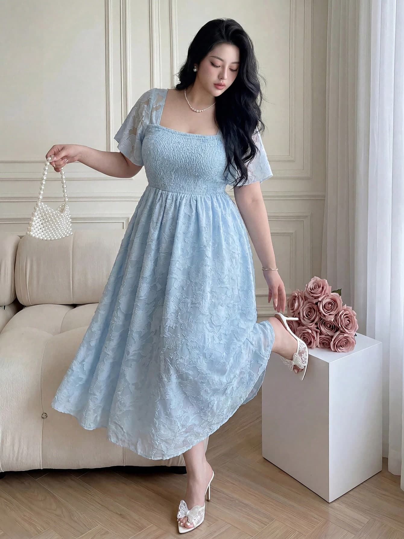 Vibekara Summer Sleeveless Long Floral Burnout Mesh Tank Dress