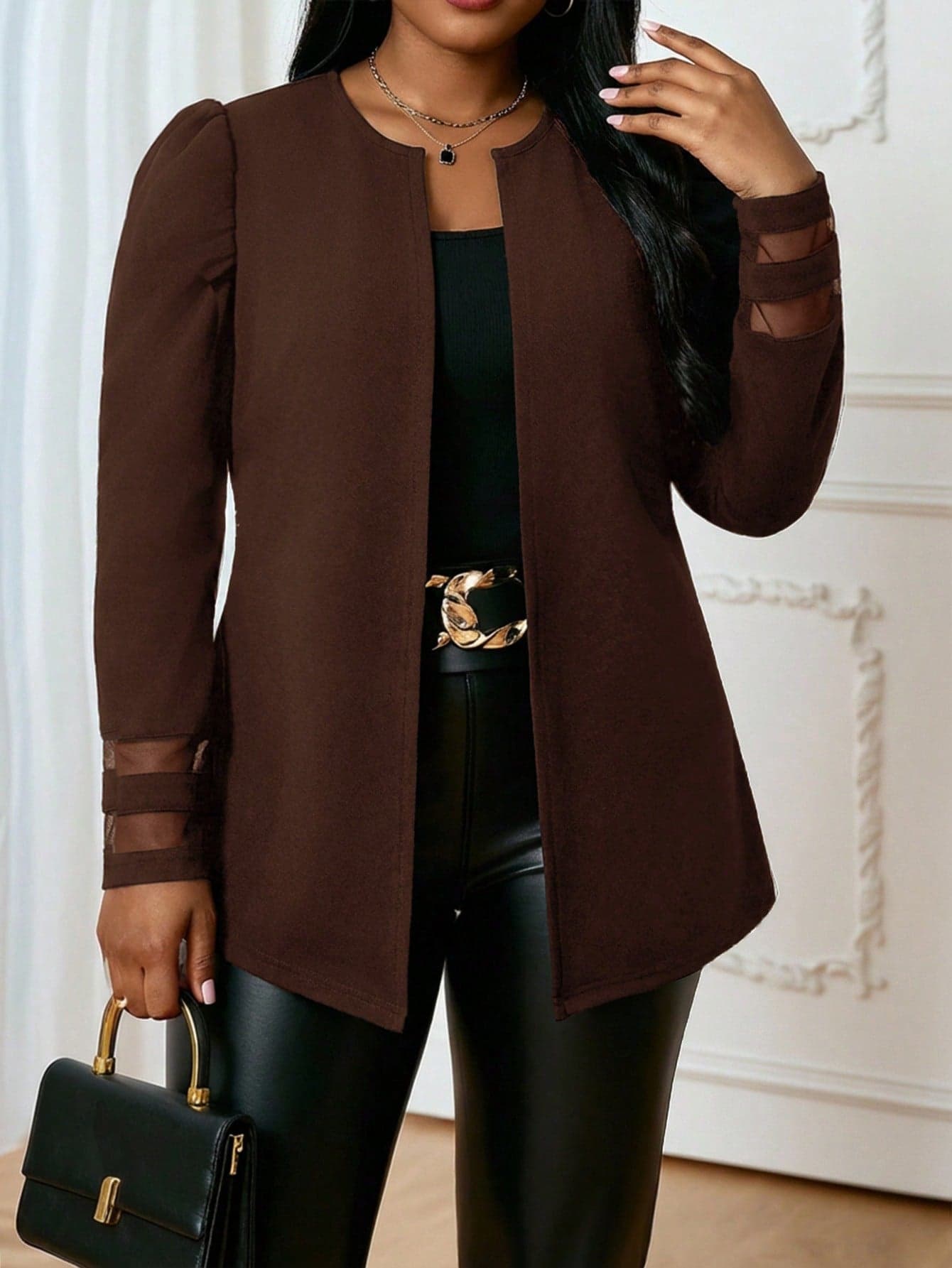 SHEIN Lady Plus Size Women's Mesh Patchwork Casual Formal Elegant Versatile Daily Cardigan Evening Summer