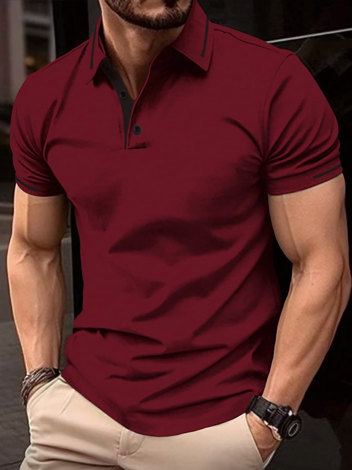 Manfinity Homme Men's Color-Block Polo Shirt, Formal